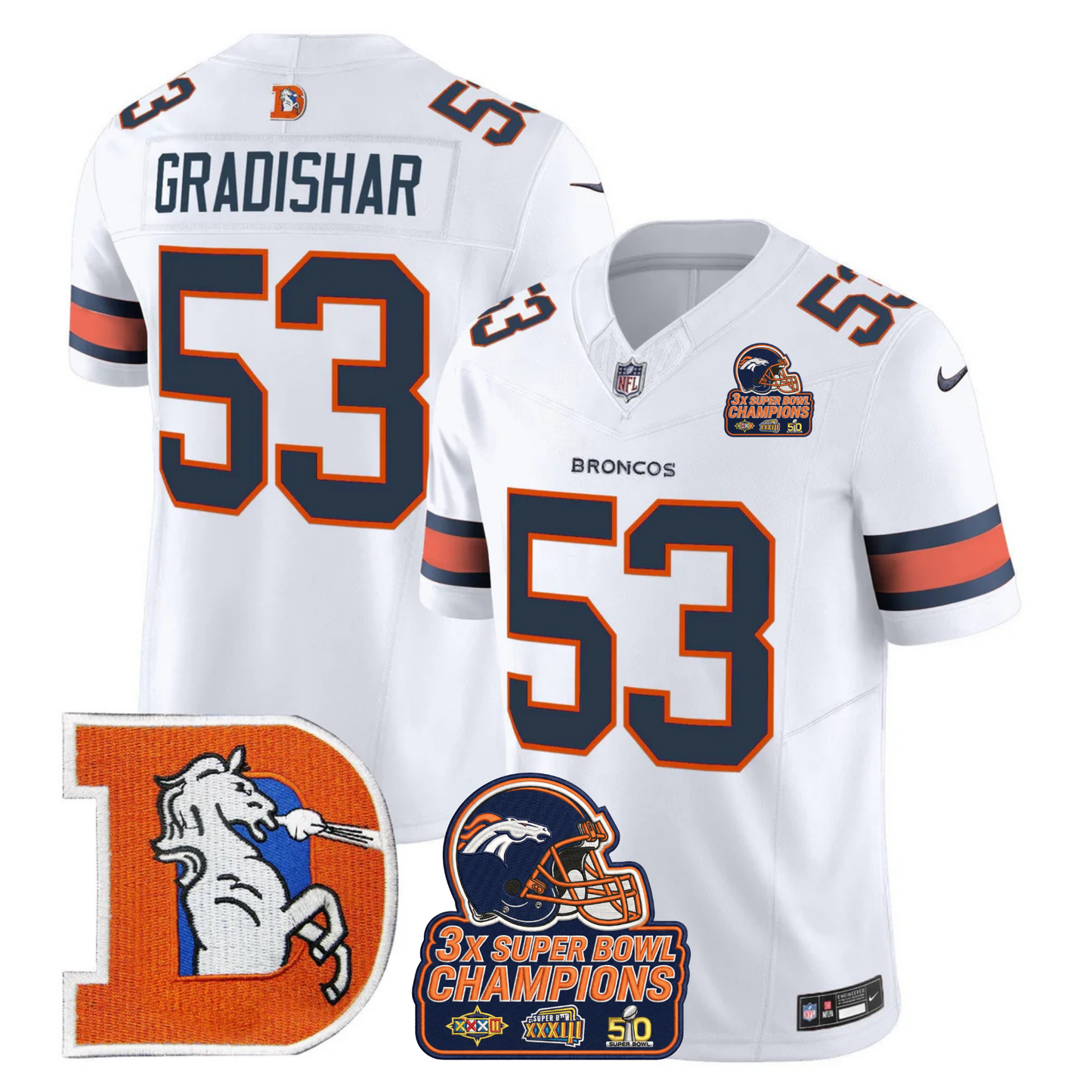 DEN Throwback 3-Times Champions Patch Vapor Limited Jersey V3 - All Stitched