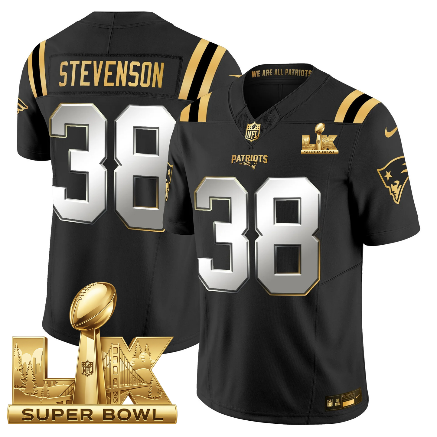 NE SB LX Game Patch Vapor Limited Gold Jersey - All Stitched