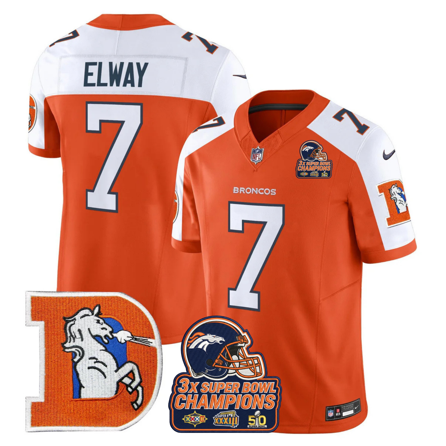 DEN Throwback 3-Times Champions Patch Vapor Limited Jersey V3 - All Stitched