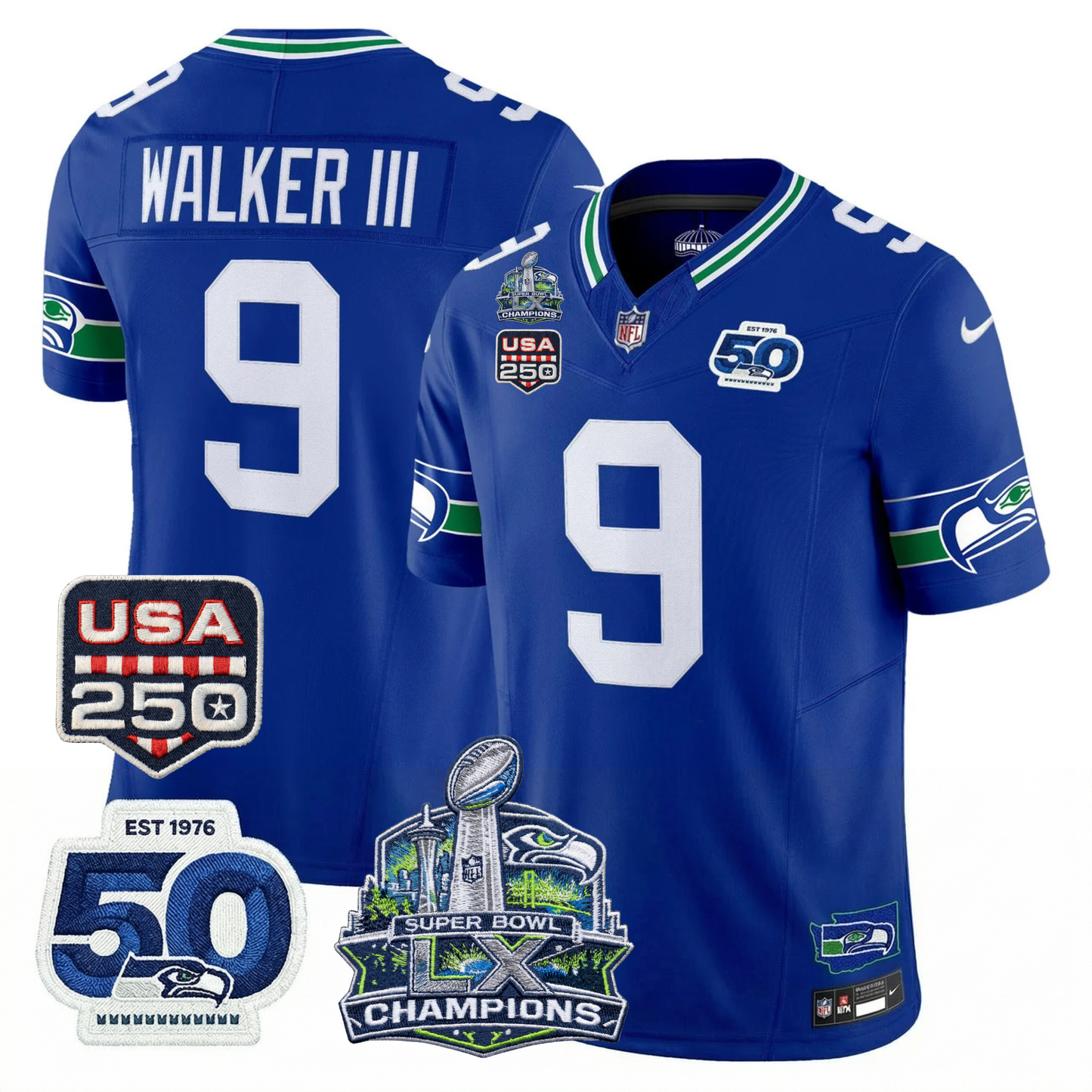 SEA S.Bowl LX Champions Patch Vapor Limited Jersey - All Stitched