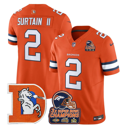 DEN Throwback 3-Times Champions Patch Vapor Limited Jersey V3 - All Stitched
