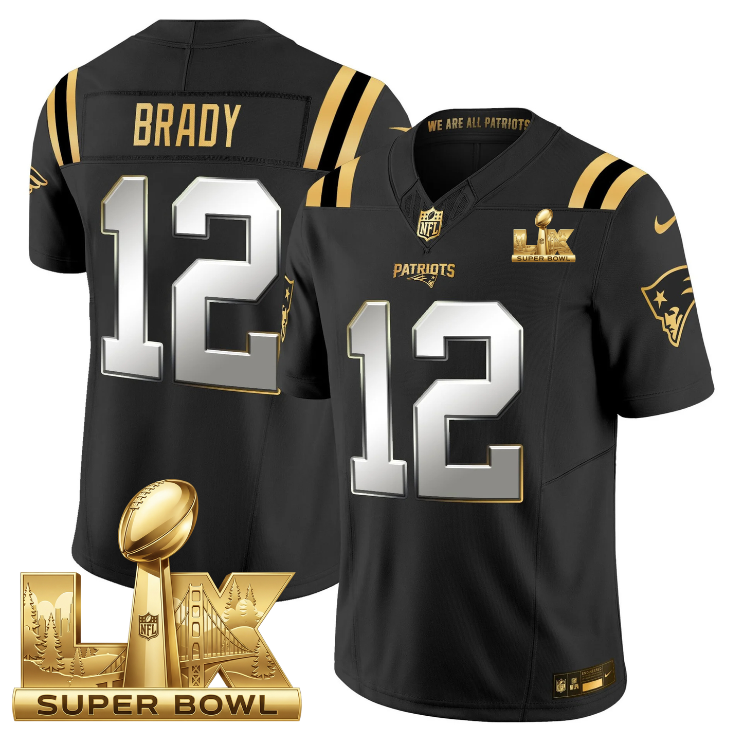 NE SB LX Game Patch Vapor Limited Gold Jersey - All Stitched