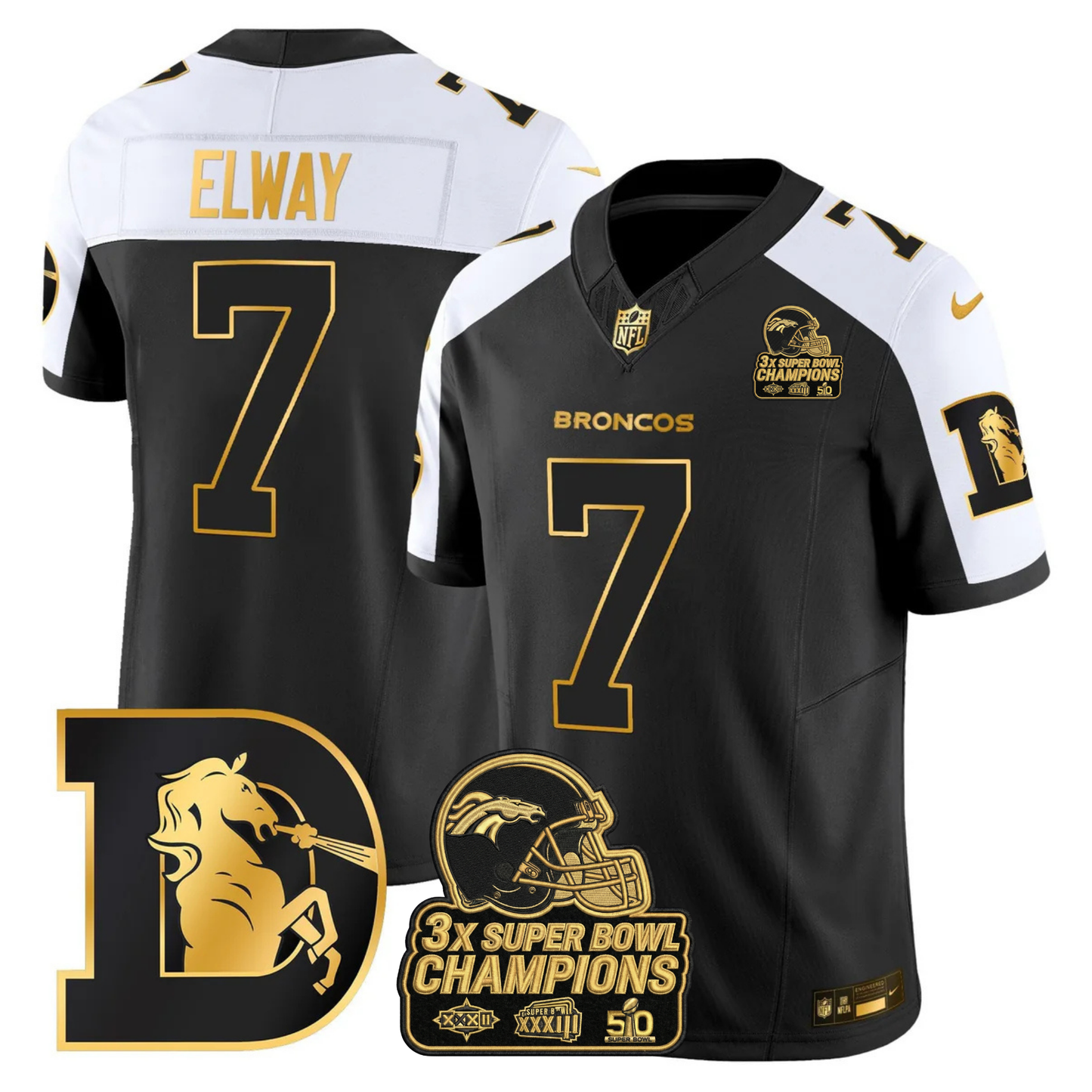 DEN Throwback 3-Times Champions Patch Vapor Limited Jersey V3 - All Stitched