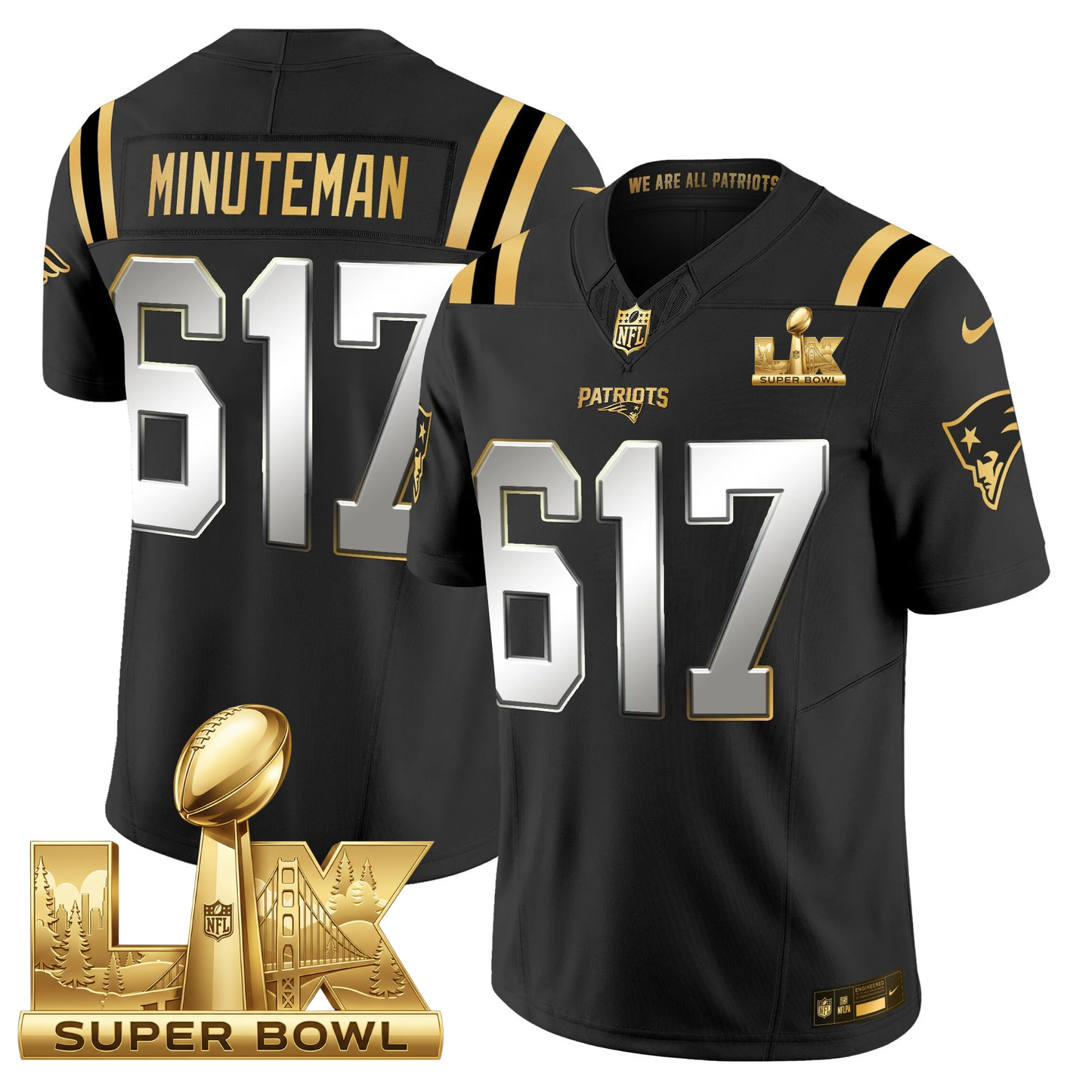 NE SB LX Game Patch Vapor Limited Gold Jersey - All Stitched