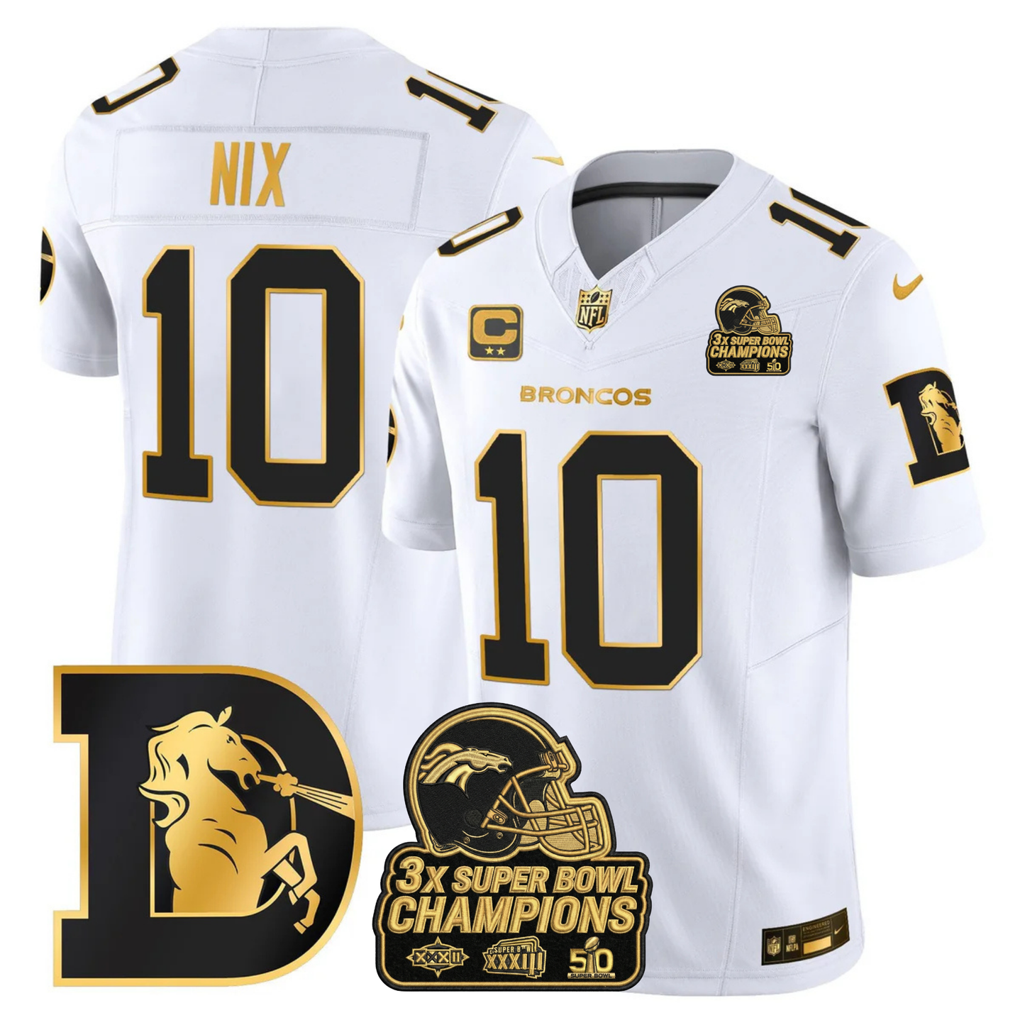DEN Throwback 3-Times Champions Patch Vapor Limited Jersey V3 - All Stitched