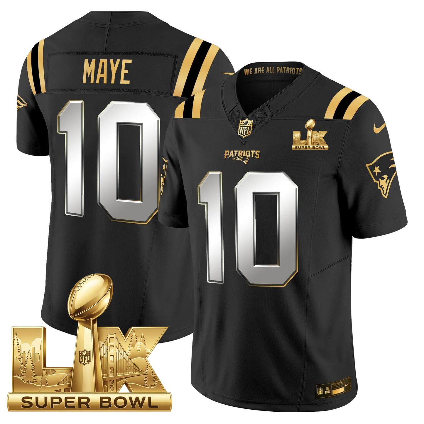 NE SB LX Game Patch Vapor Limited Gold Jersey - All Stitched