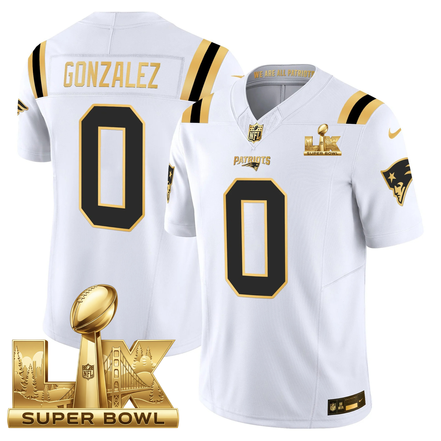 NE SB LX Game Patch Vapor Limited Gold Jersey - All Stitched