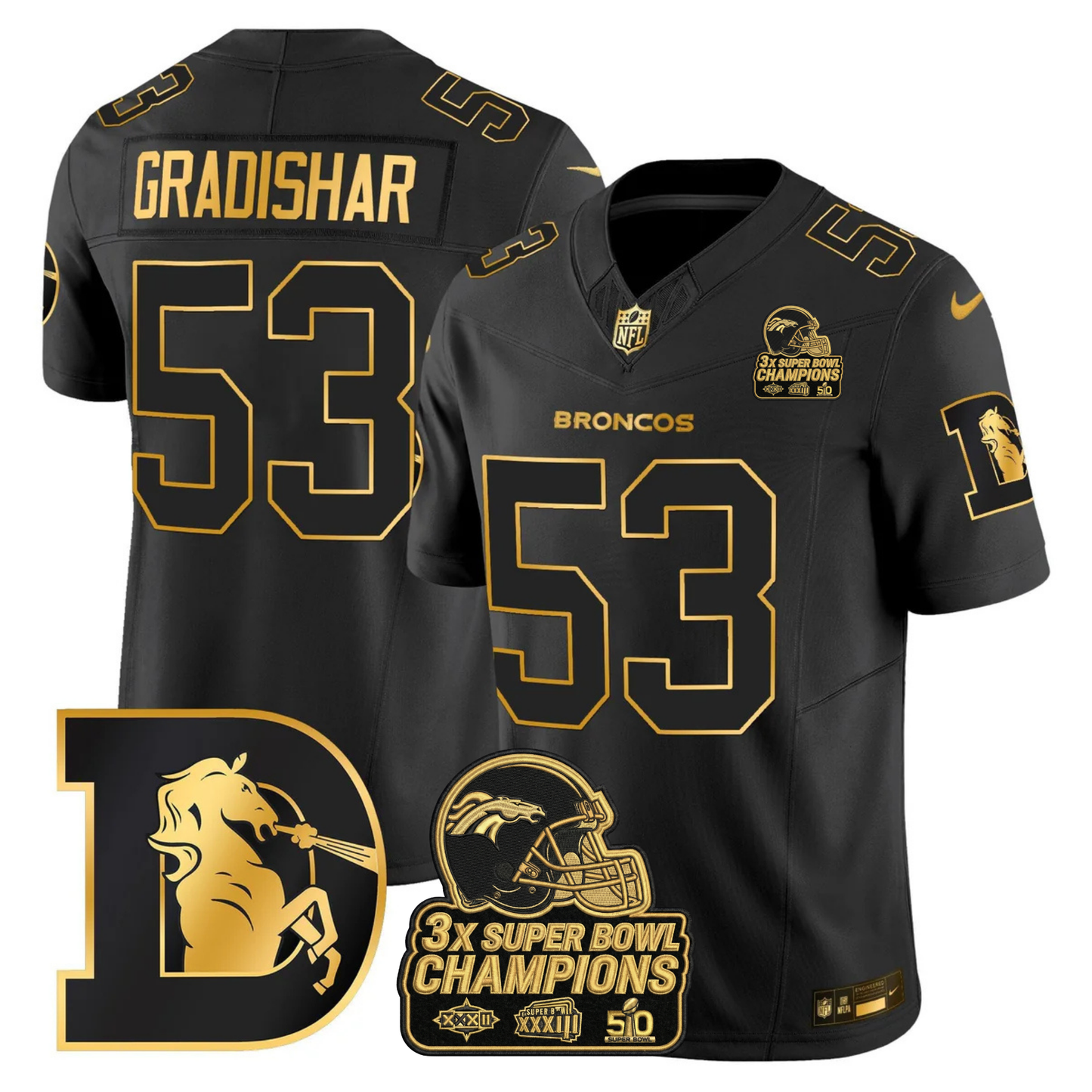 DEN Throwback 3-Times Champions Patch Vapor Limited Jersey V3 - All Stitched