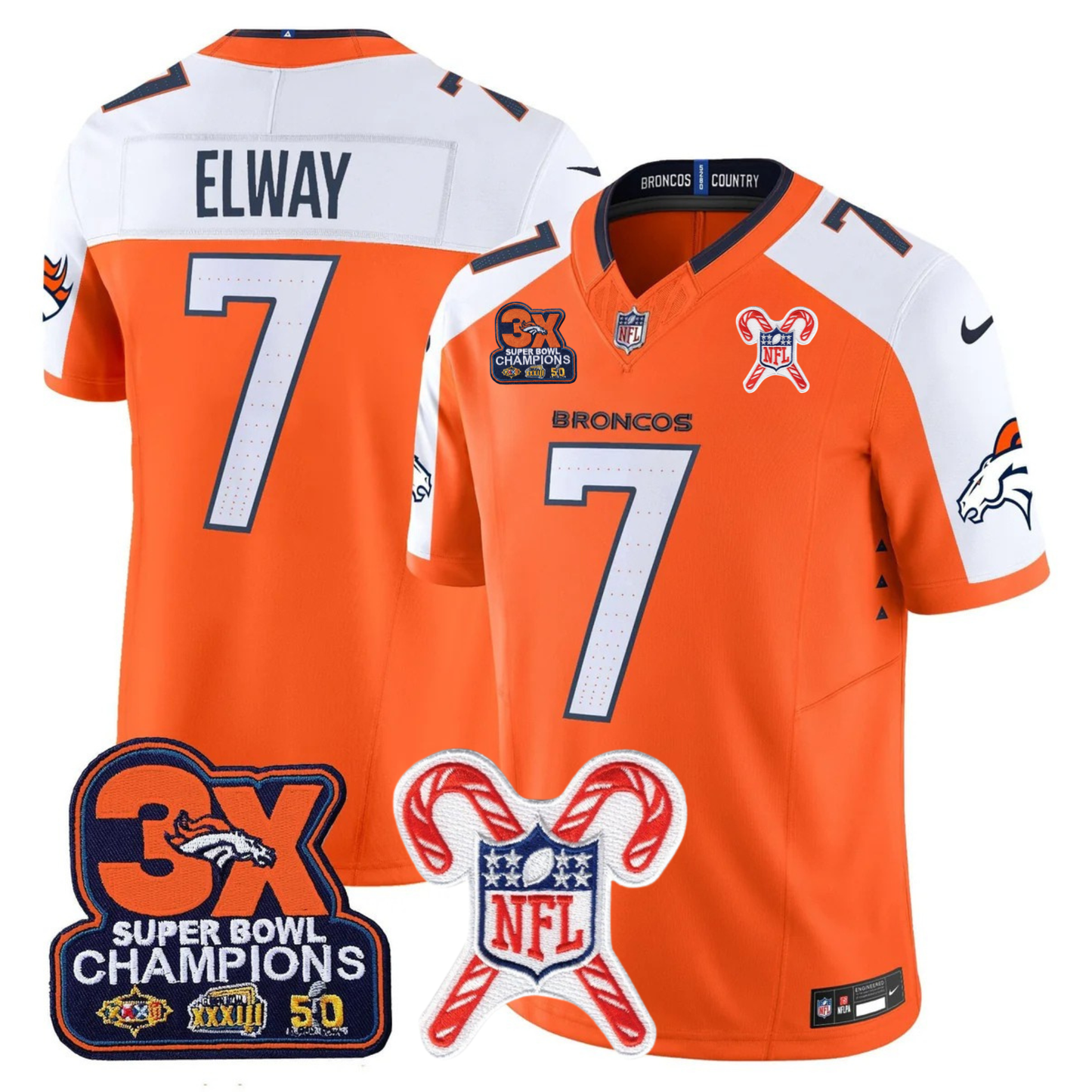 DEN 3-Time Champions & Christmas Patch Vapor Limited Jersey - All Stitched