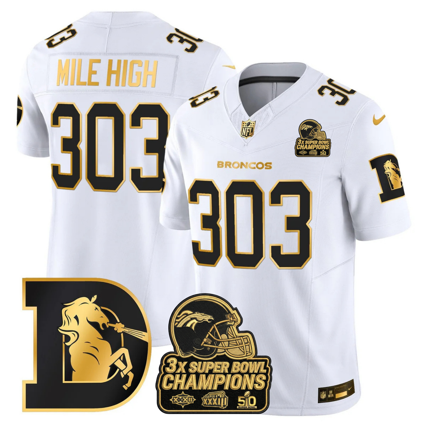 DEN Throwback 3-Times Champions Patch Vapor Limited Jersey V3 - All Stitched