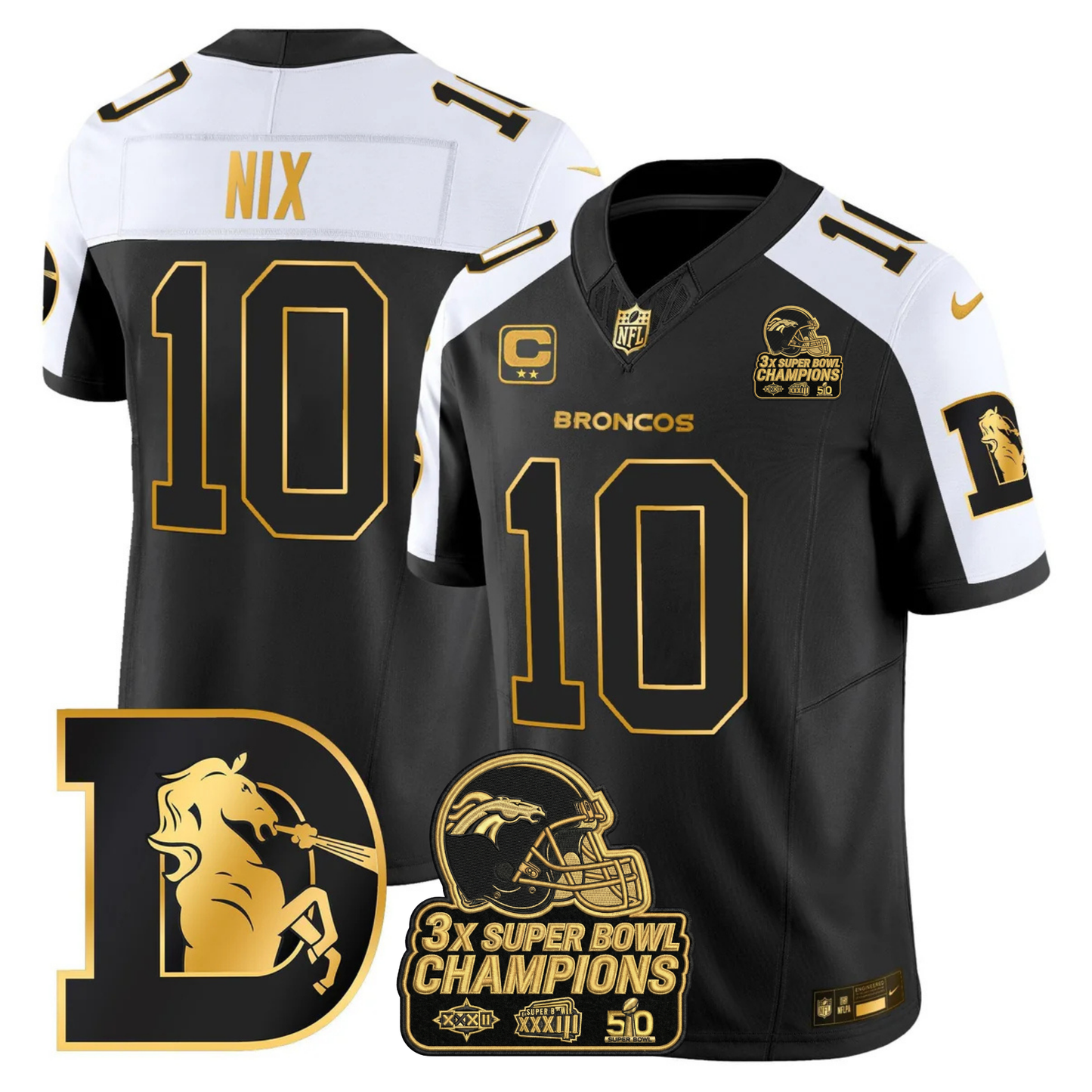 DEN Throwback 3-Times Champions Patch Vapor Limited Jersey V3 - All Stitched