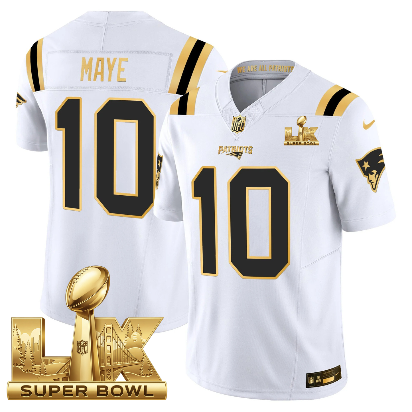 NE SB LX Game Patch Vapor Limited Gold Jersey - All Stitched