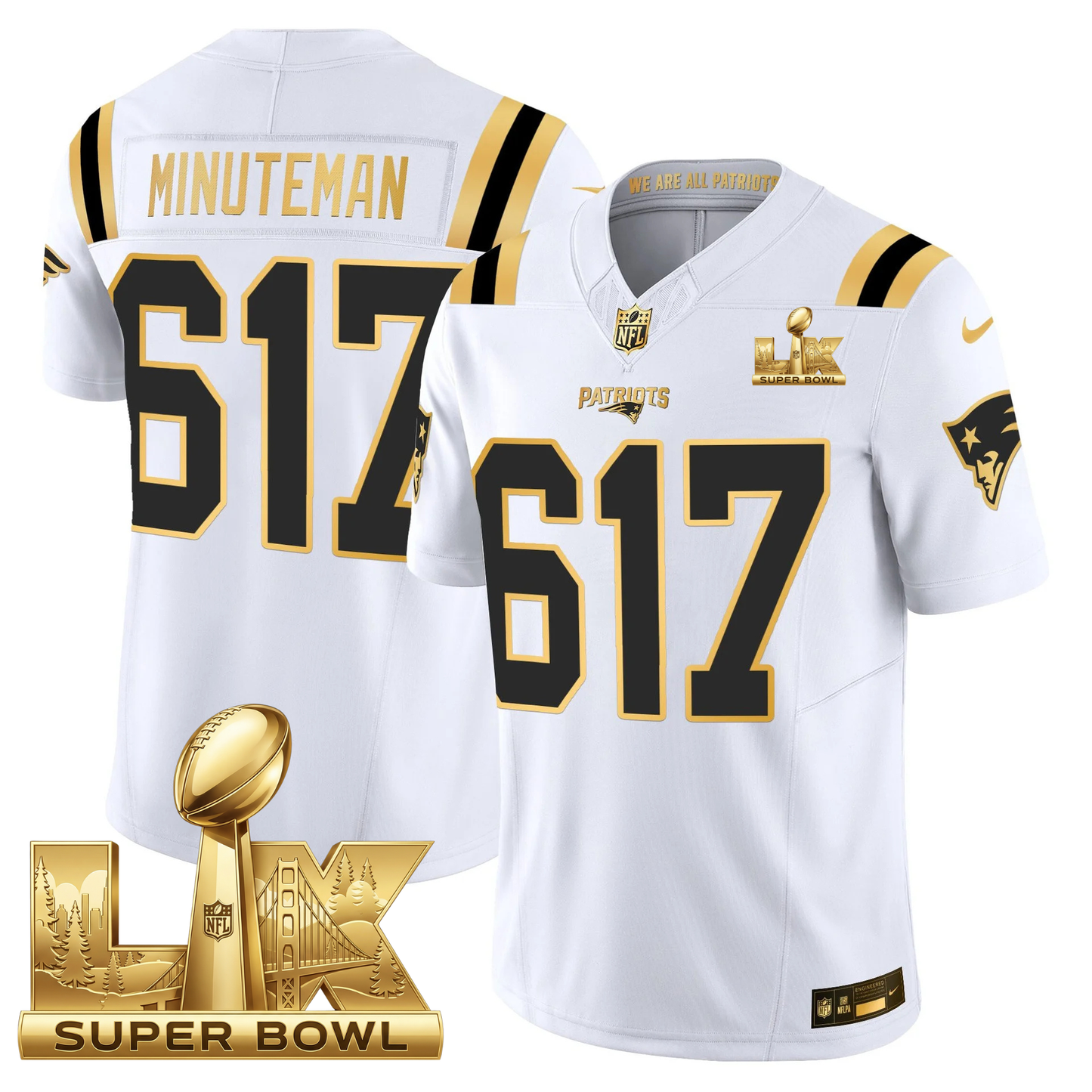NE SB LX Game Patch Vapor Limited Gold Jersey - All Stitched