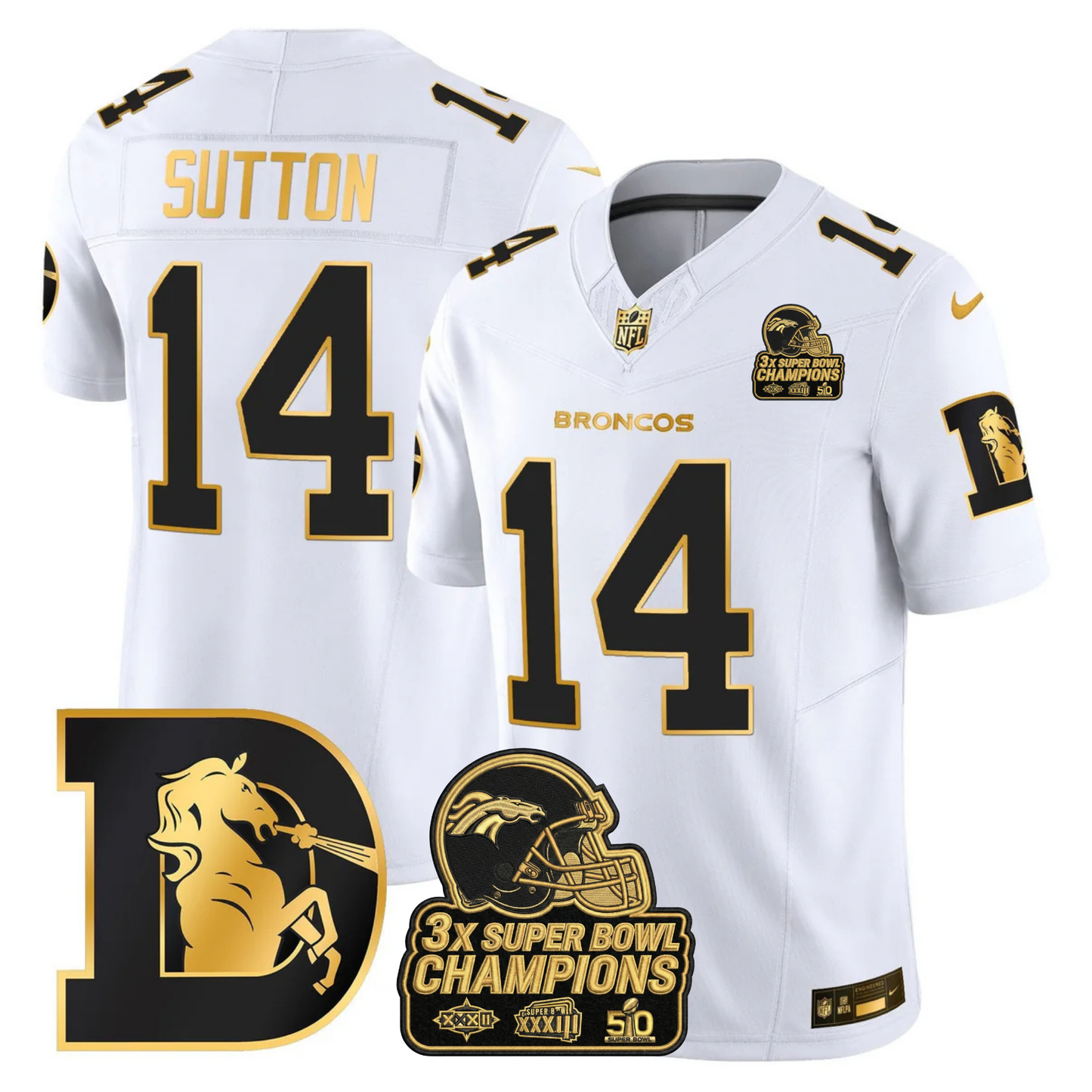 DEN Throwback 3-Times Champions Patch Vapor Limited Jersey V3 - All Stitched