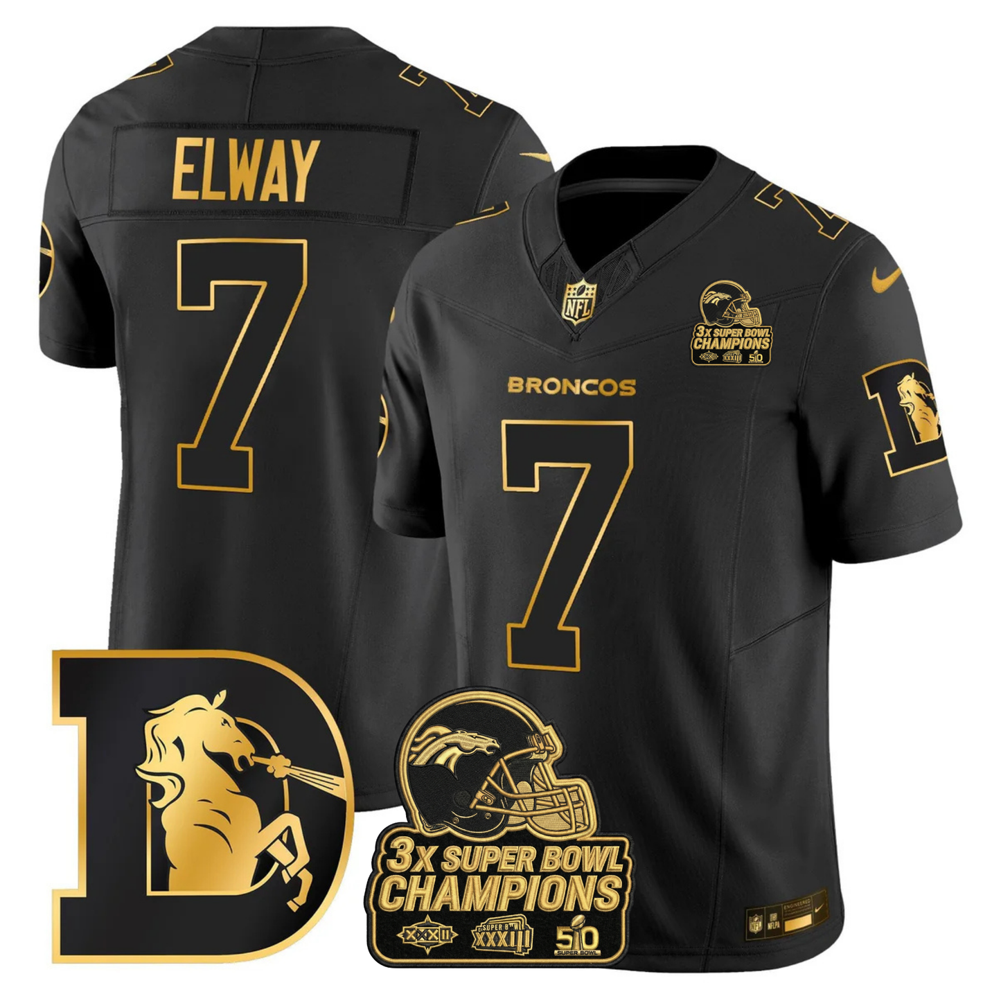DEN Throwback 3-Times Champions Patch Vapor Limited Jersey V3 - All Stitched