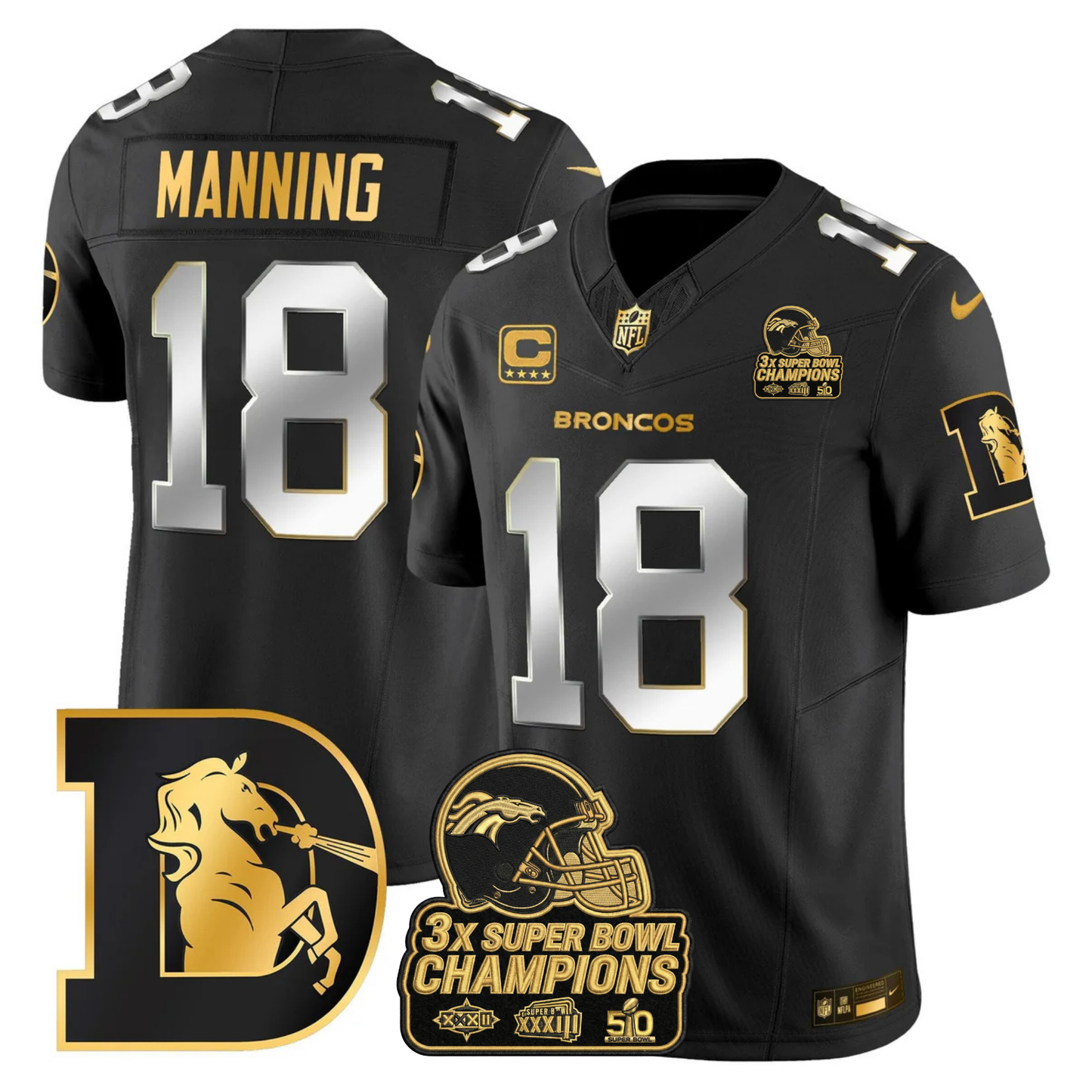 DEN Throwback 3-Times Champions Patch Vapor Limited Jersey V3 - All Stitched