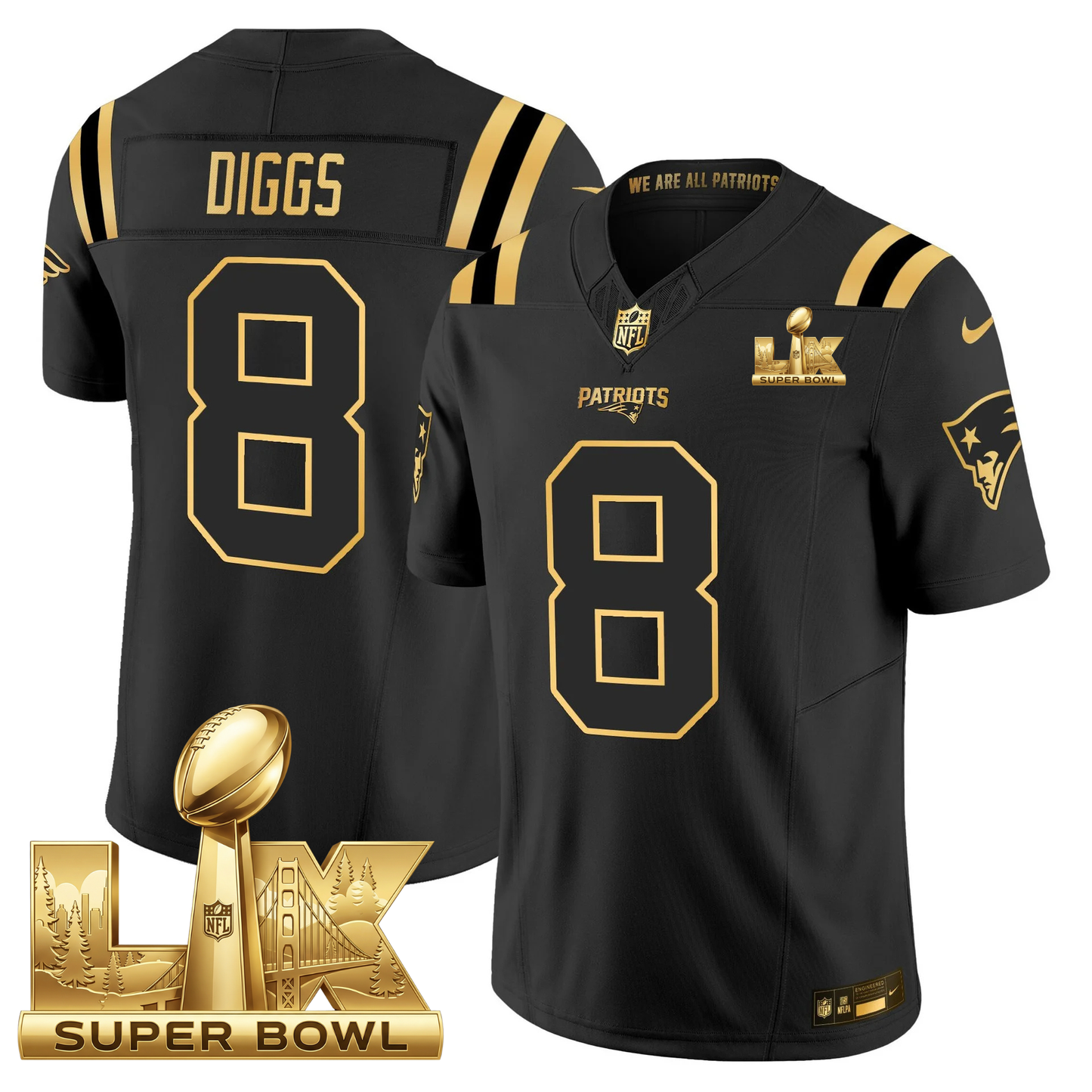 NE SB LX Game Patch Vapor Limited Gold Jersey - All Stitched