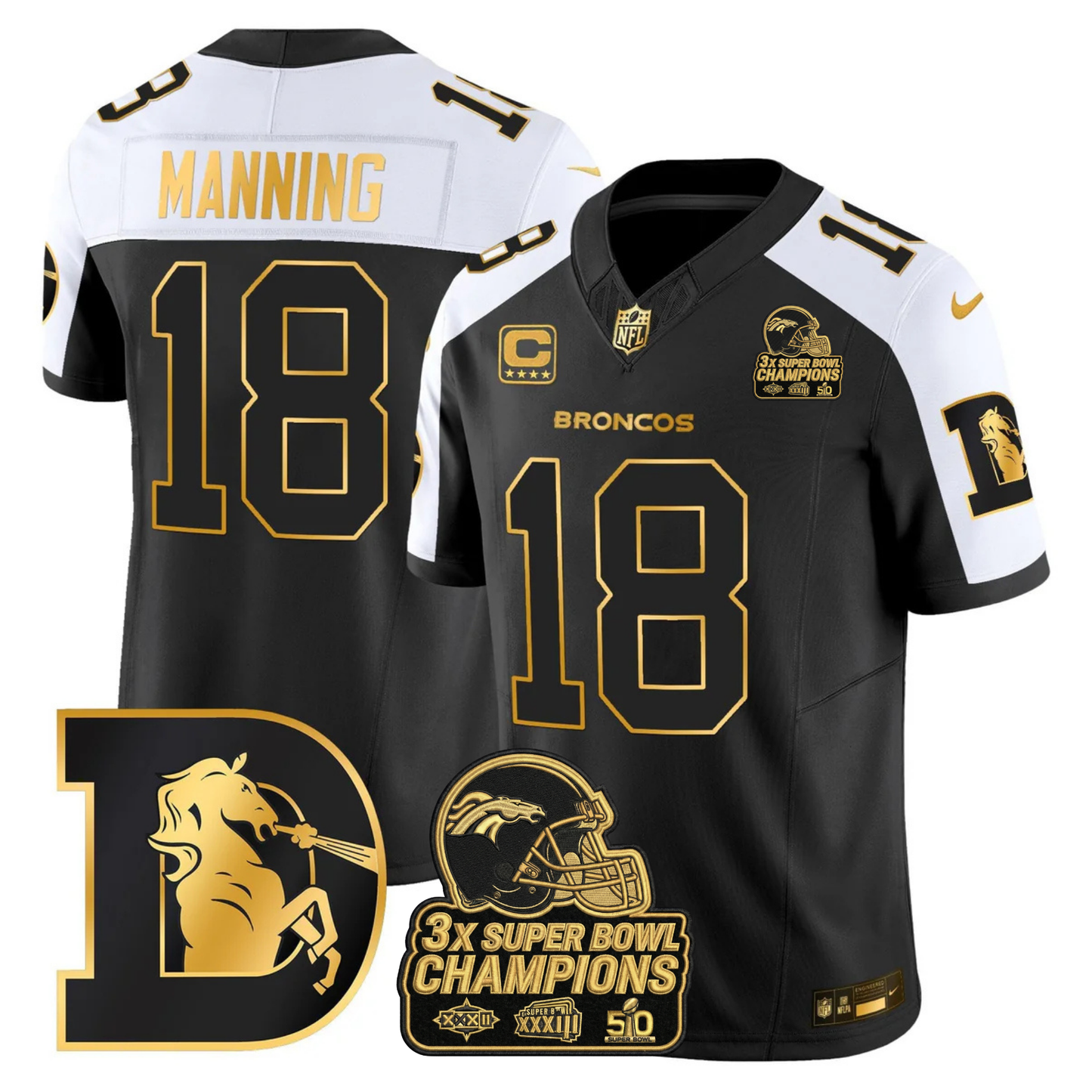 DEN Throwback 3-Times Champions Patch Vapor Limited Jersey V3 - All Stitched