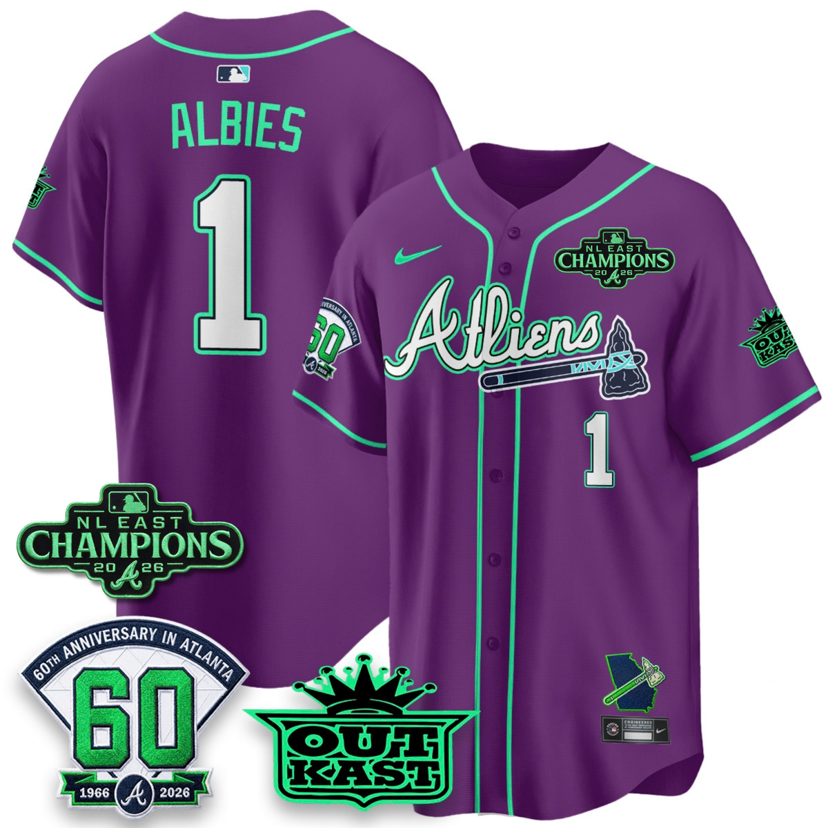 ATL 2026 NL East Champs Atliens Cool Base Galaxy Version Jersey - Stitched