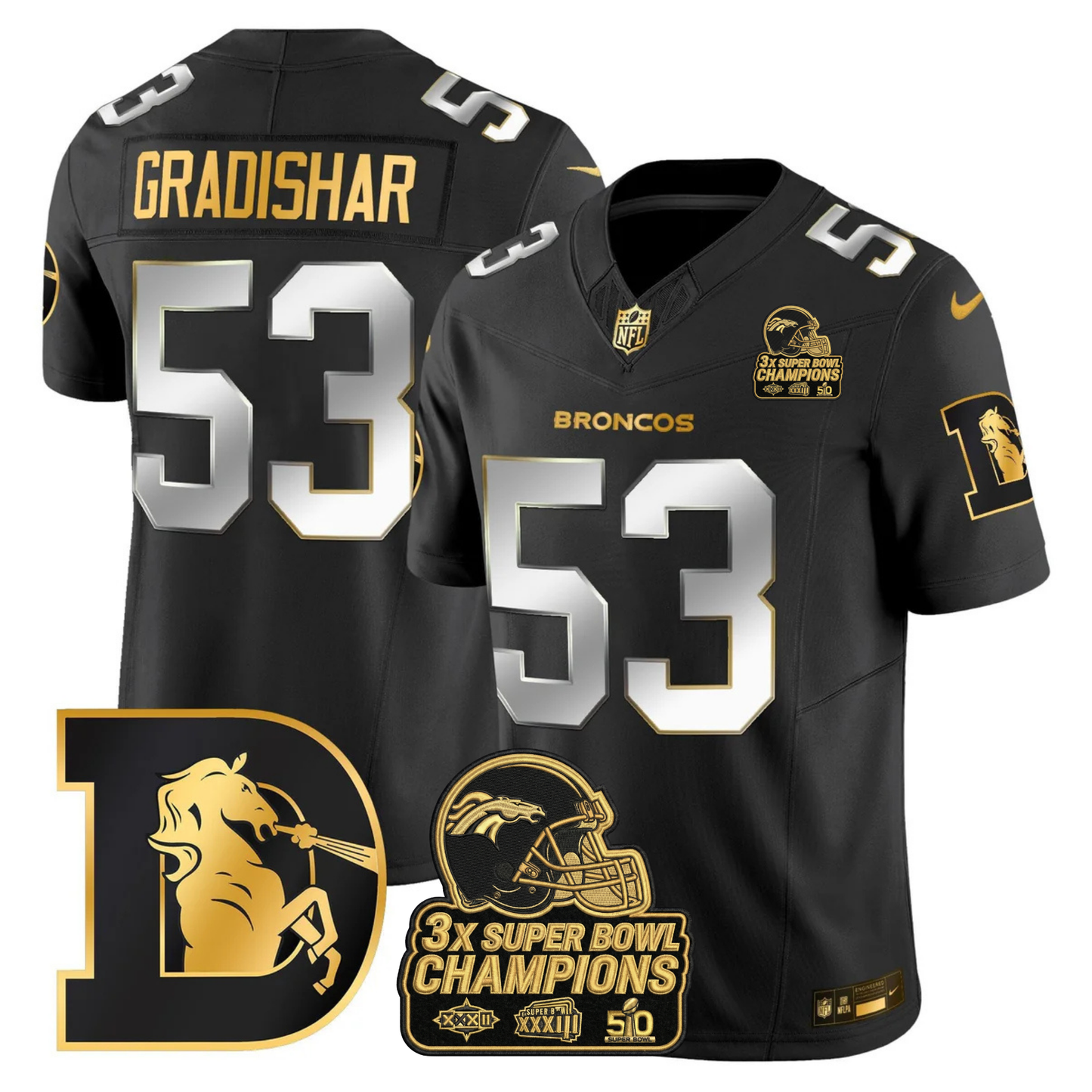 DEN Throwback 3-Times Champions Patch Vapor Limited Jersey V3 - All Stitched