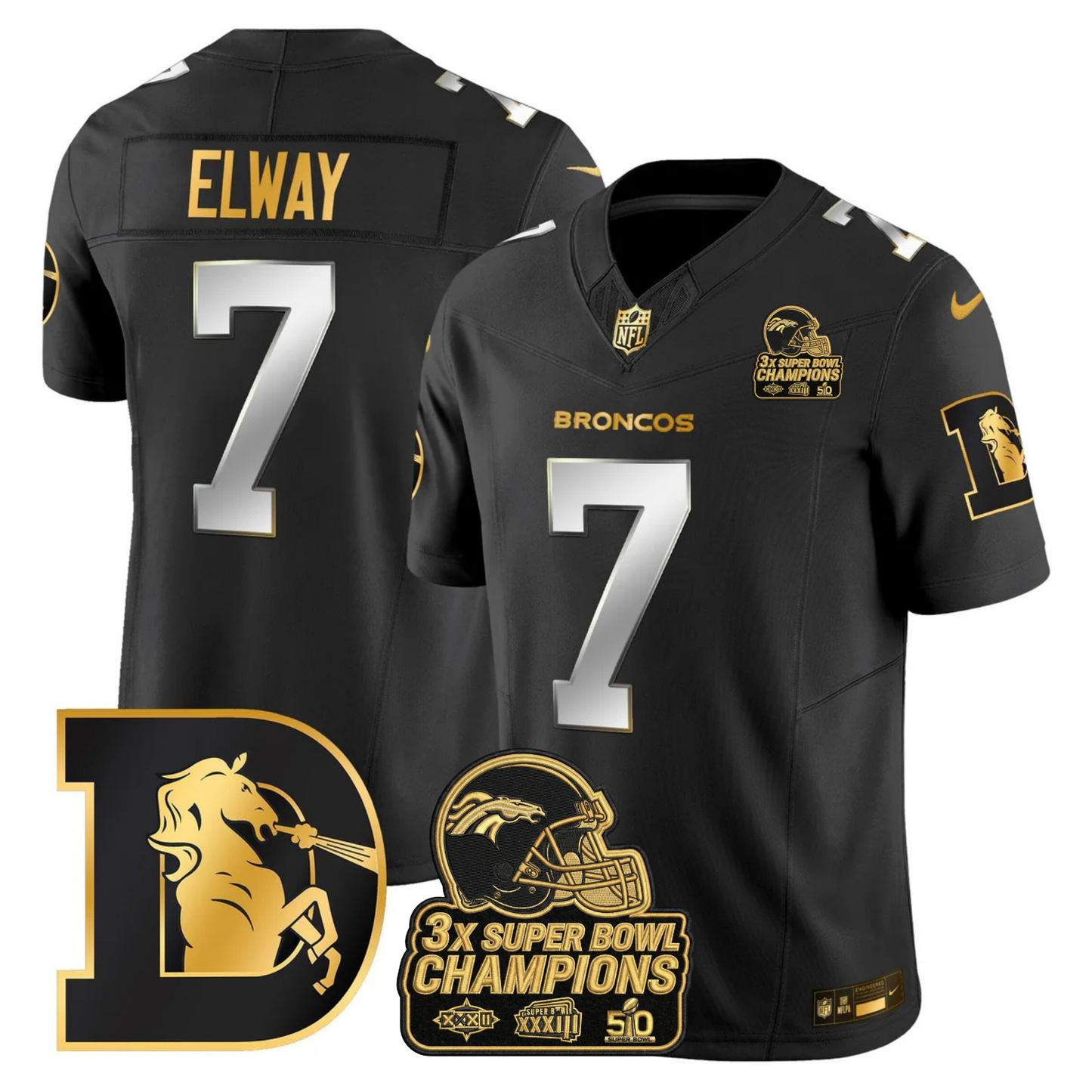 DEN Throwback 3-Times Champions Patch Vapor Limited Jersey V3 - All Stitched