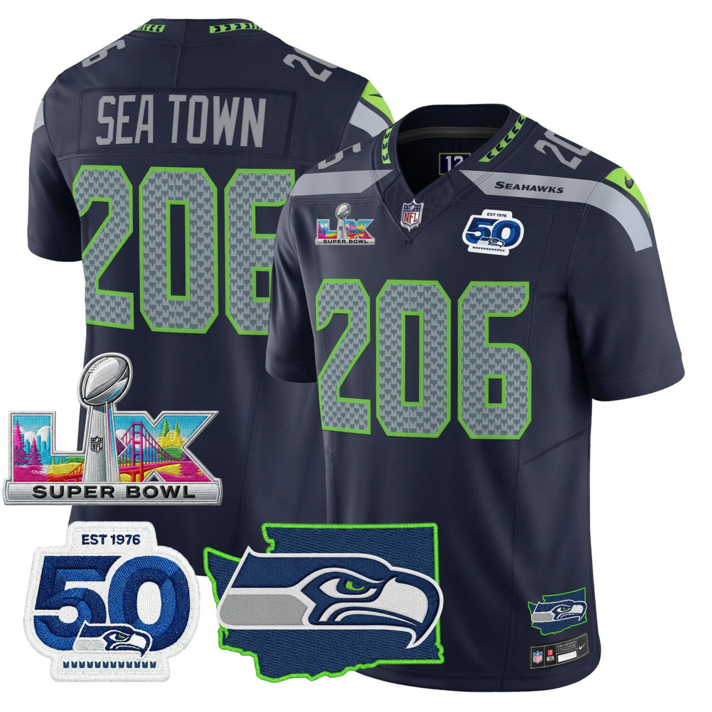 SEA SB LX Game Patch Jersey - All Stitched