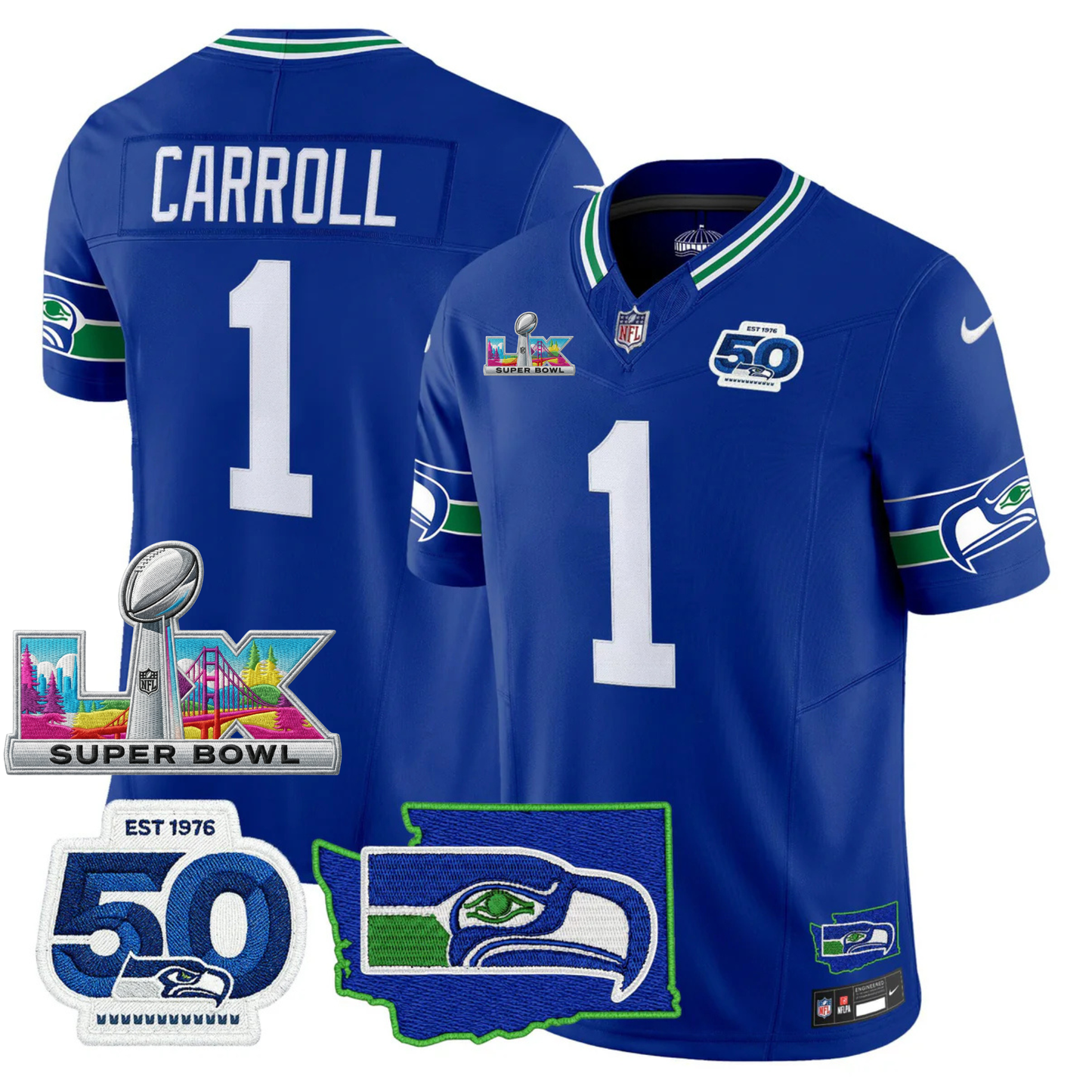 SEA SB LX Game Patch Jersey - All Stitched