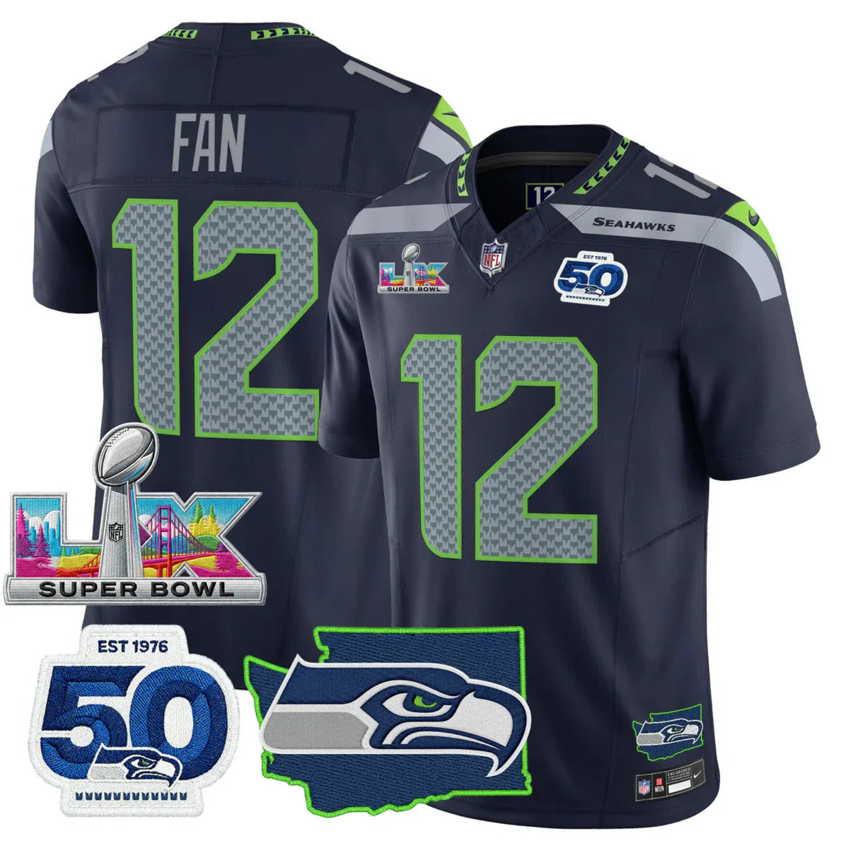 SEA 50th & NFC West Champions Patch Gold Vapor Limited Jersey - All Stitched