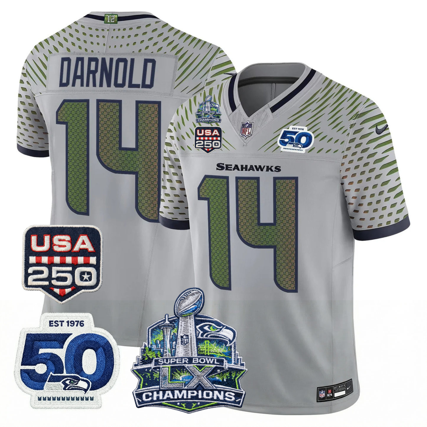 SEA S.Bowl LX Champions Patch Vapor Limited Jersey - All Stitched