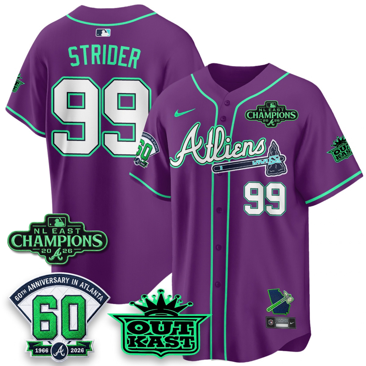 ATL 2026 NL East Champs Atliens Cool Base Galaxy Version Jersey - Stitched