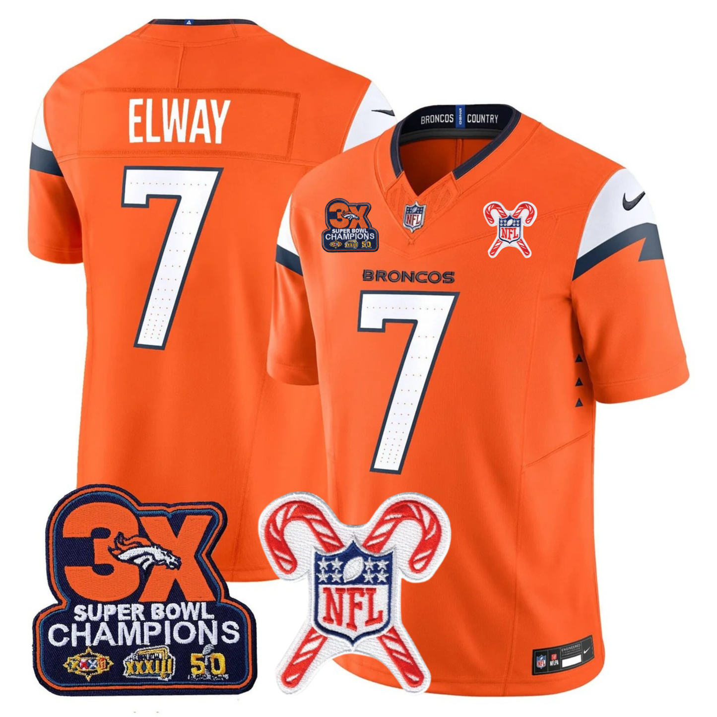 DEN 3-Time Champions & Christmas Patch Vapor Limited Jersey - All Stitched