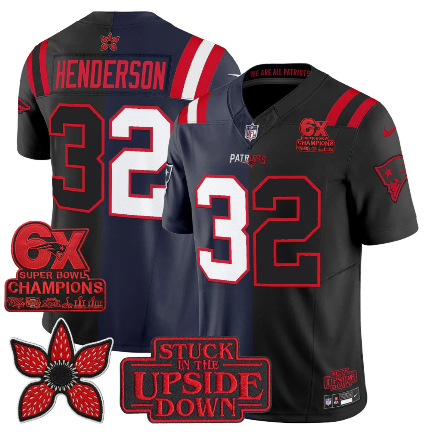 NE 6-Times Champions Patch 'Upside Down Edition' Vapor Limited Jersey - All Stitched