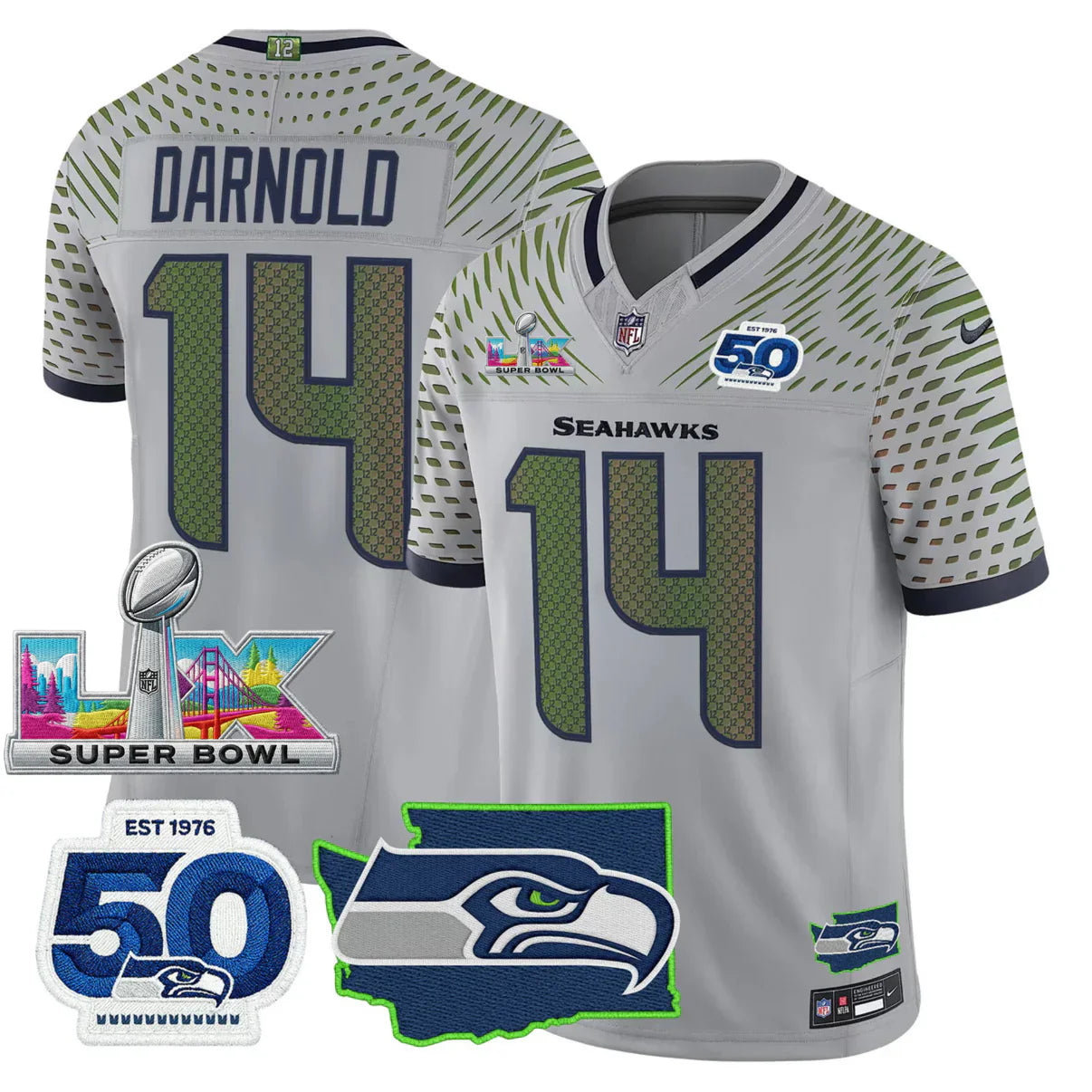 SEA NFC Champs & S.B LX Patch Gold Vapor Limited Jersey - All Stitched