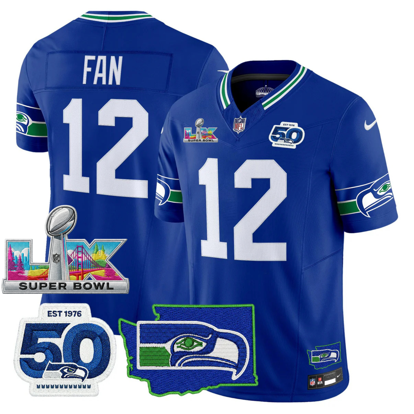SEA SB LX Game Patch Jersey - All Stitched