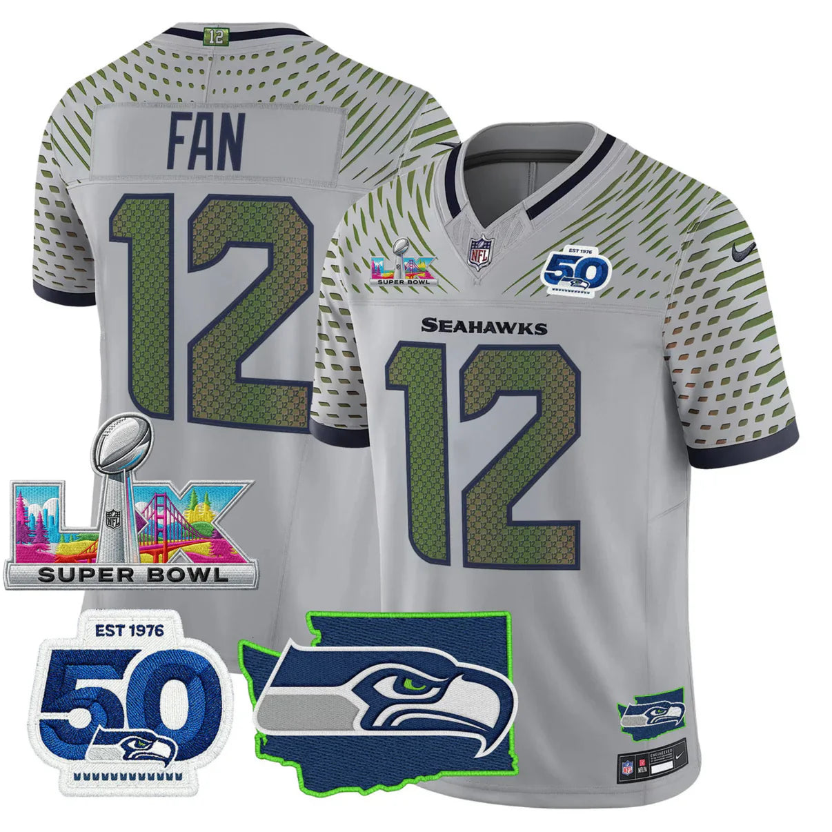 SEA S.Bowl LX Champions Patch Vapor Limited Jersey - All Stitched