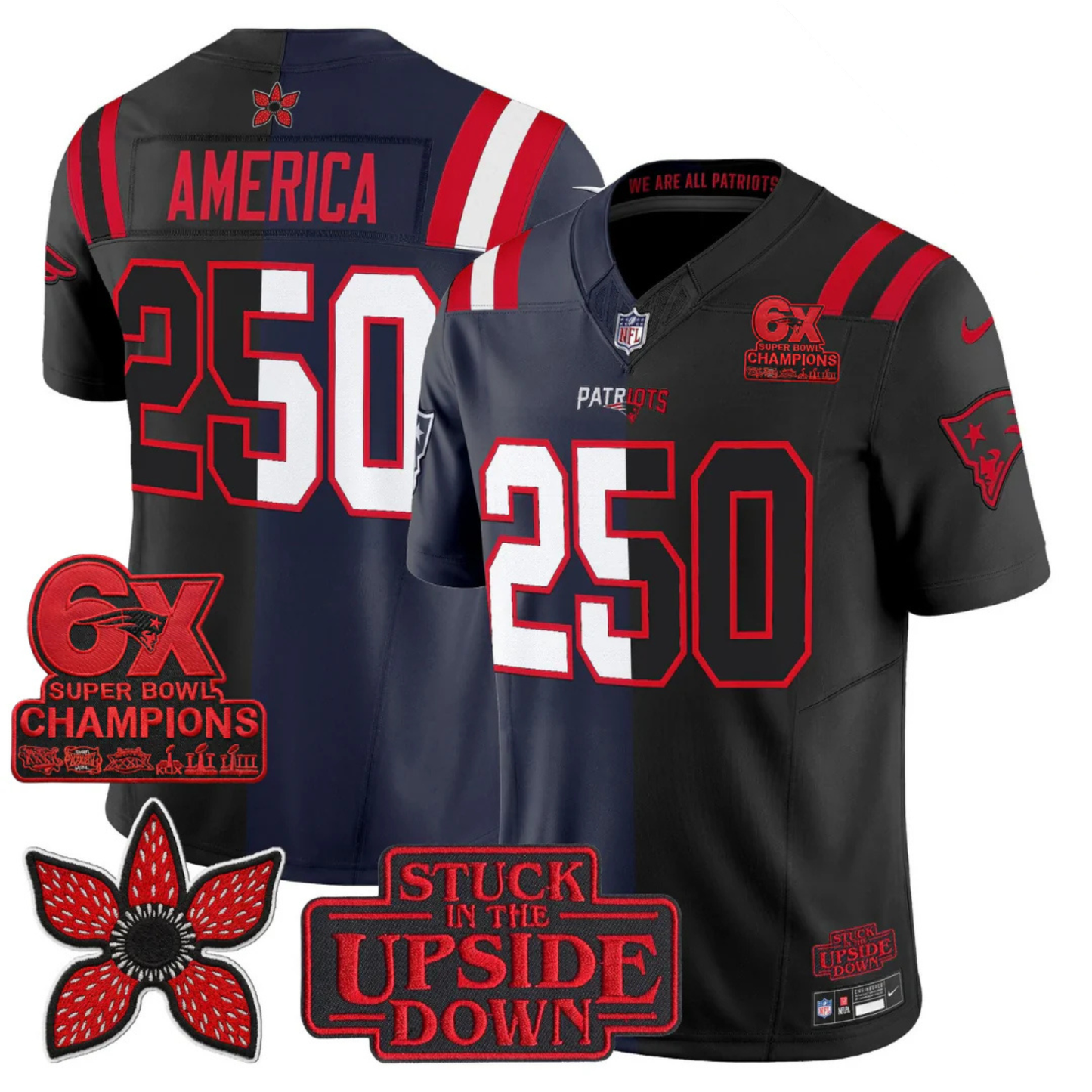 NE 6-Times Champions Patch 'Upside Down Edition' Vapor Limited Jersey - All Stitched