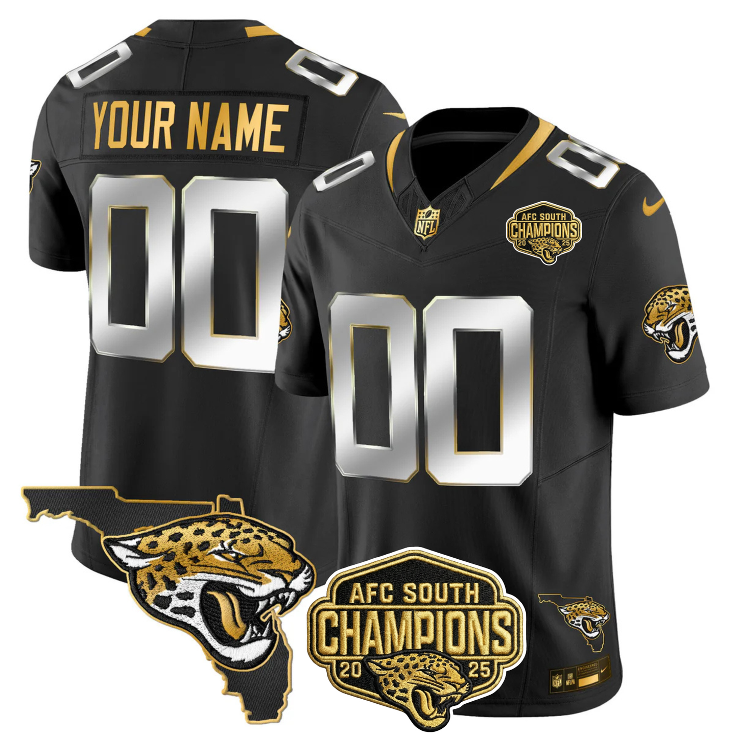 JAX 2025 AFC South Champions Gold Vapor Limited Jersey - All Stitched
