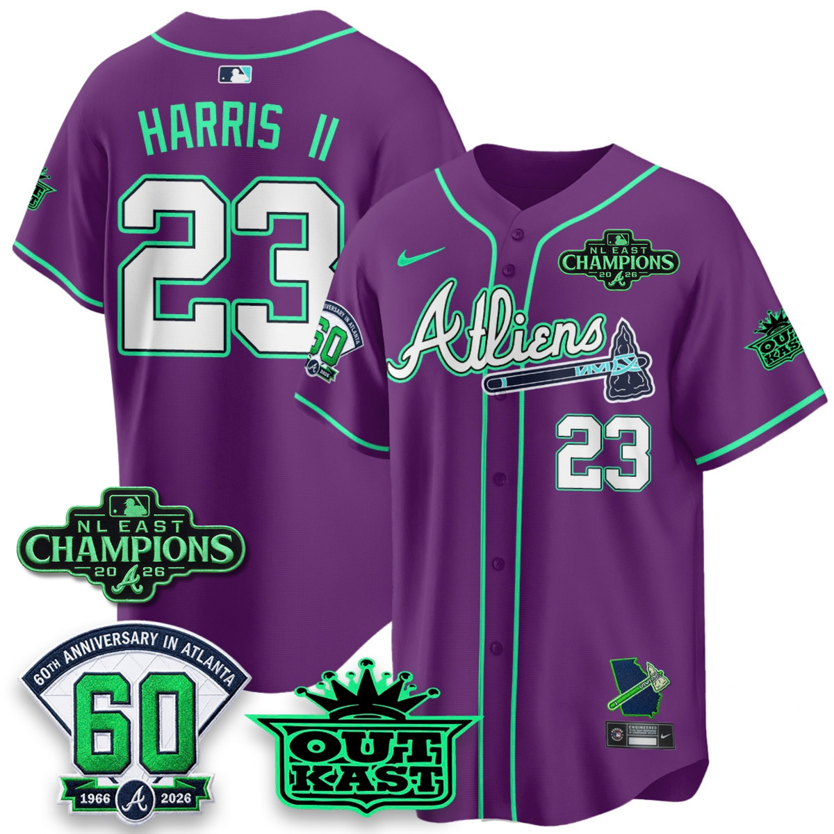 ATL 2026 NL East Champs Atliens Cool Base Galaxy Version Jersey - Stitched