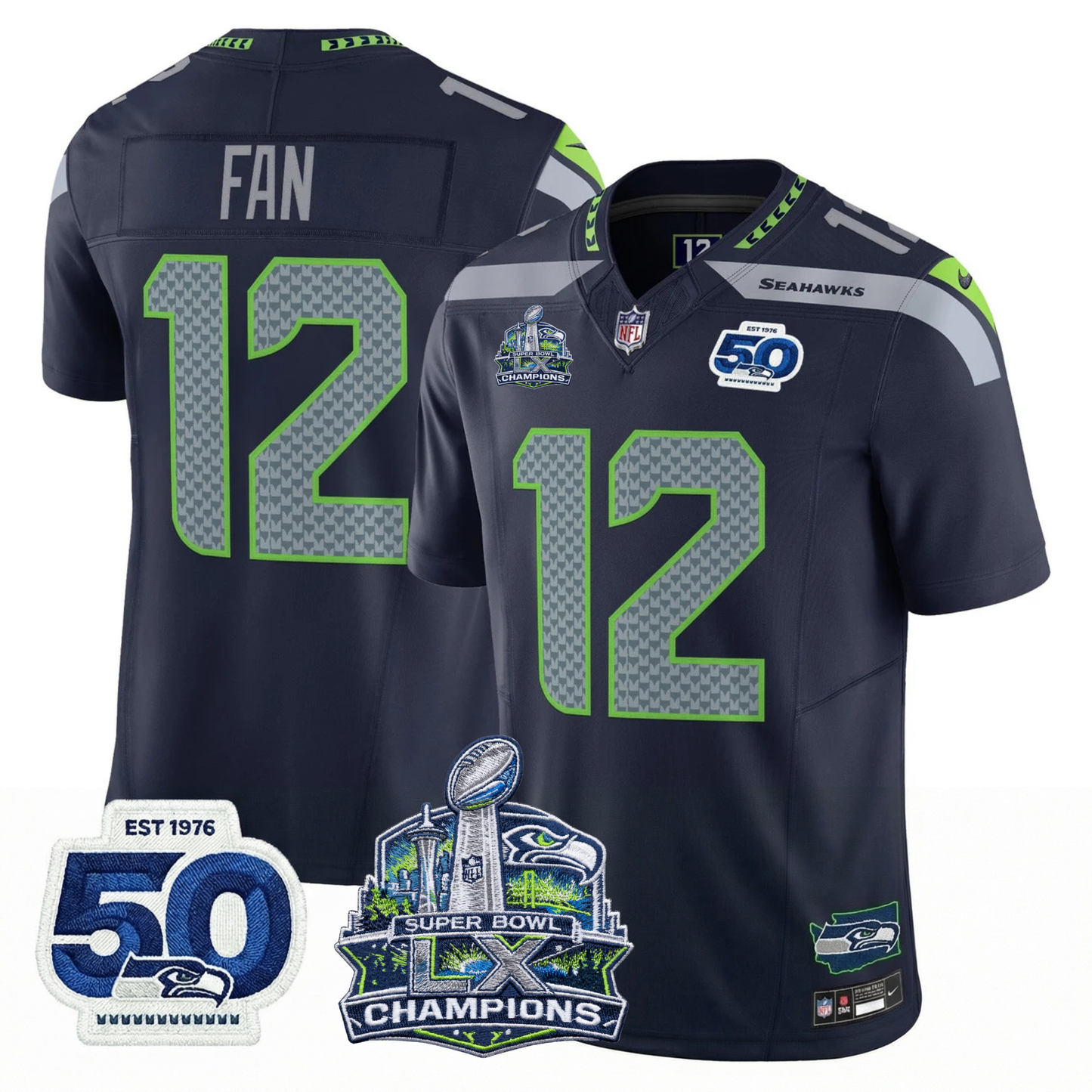 SEA S.Bowl LX Champions Patch Vapor Limited Jersey - All Stitched