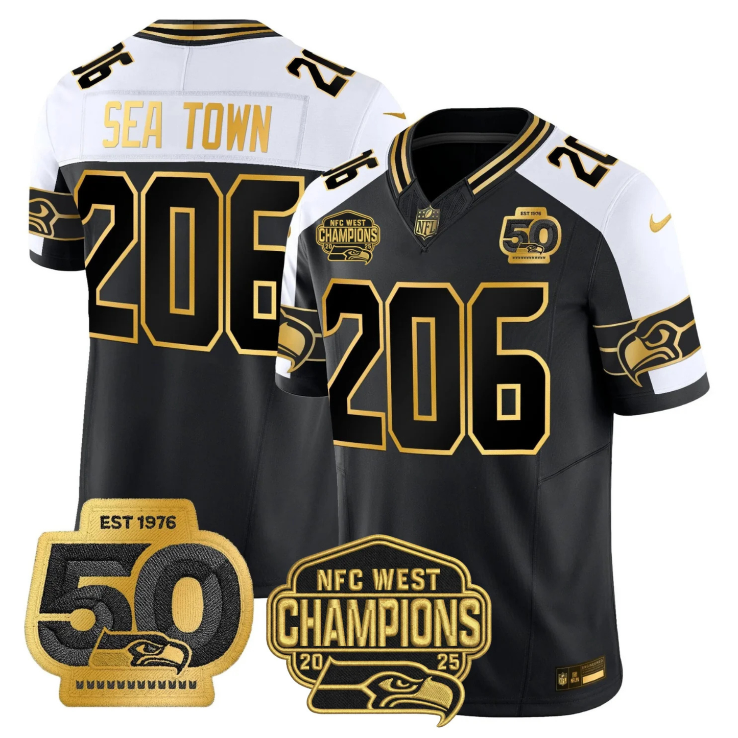 SEA 50th & NFC West Champions Patch Gold Vapor Limited Jersey - All Stitched