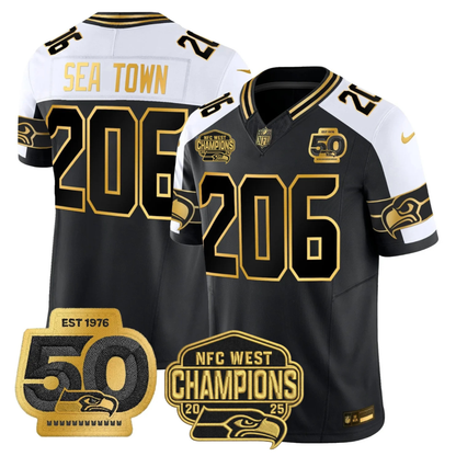 SEA 50th & NFC West Champions Patch Gold Vapor Limited Jersey - All Stitched
