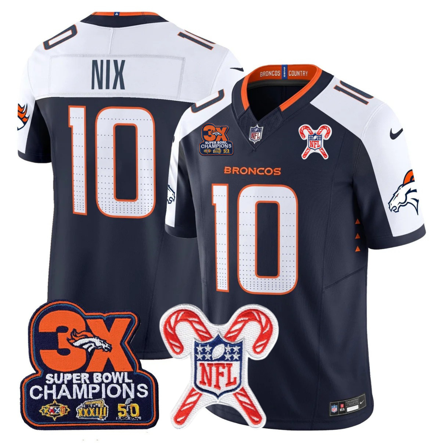 DEN 3-Time Champions & Christmas Patch Vapor Limited Jersey - All Stitched
