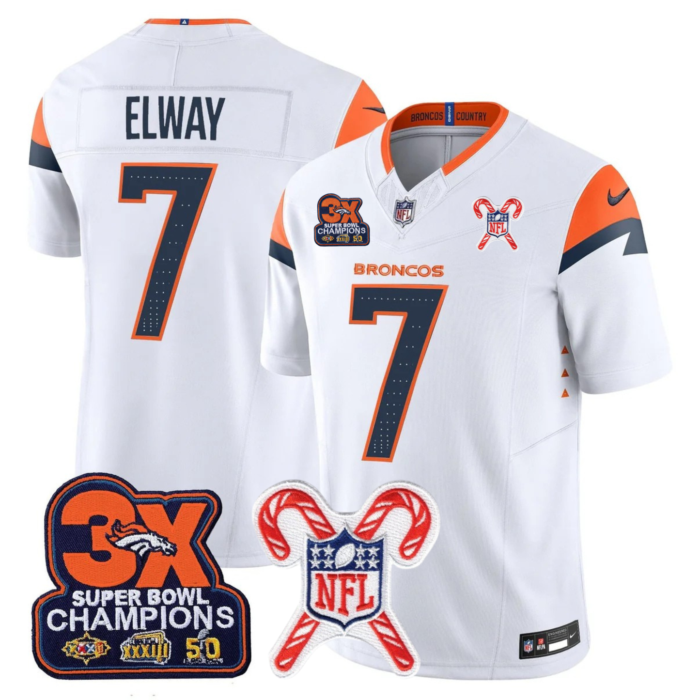 DEN 3-Time Champions & Christmas Patch Vapor Limited Jersey - All Stitched