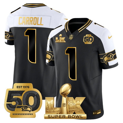 SEA SB LX Game Patch Gold Jersey - All Stitched