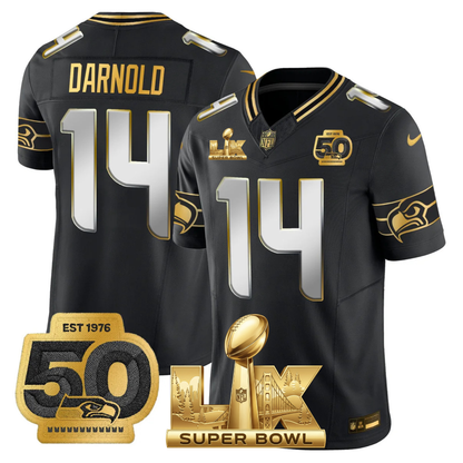 SEA SB LX Game Patch Gold Jersey - All Stitched