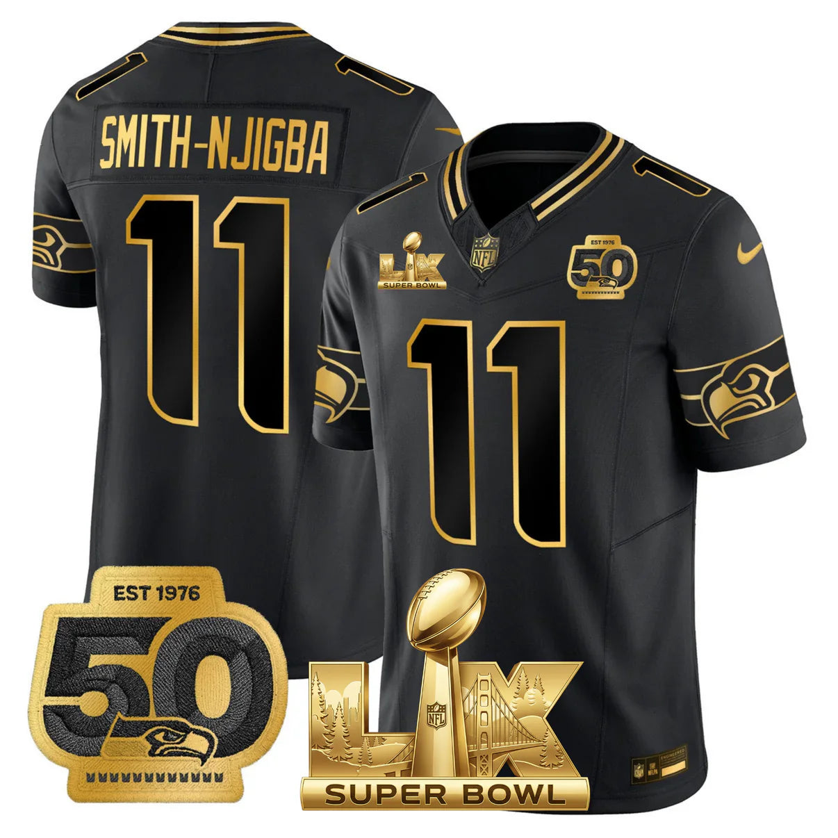 SEA S.Bowl LX Champions Patch Vapor Limited Jersey - All Stitched