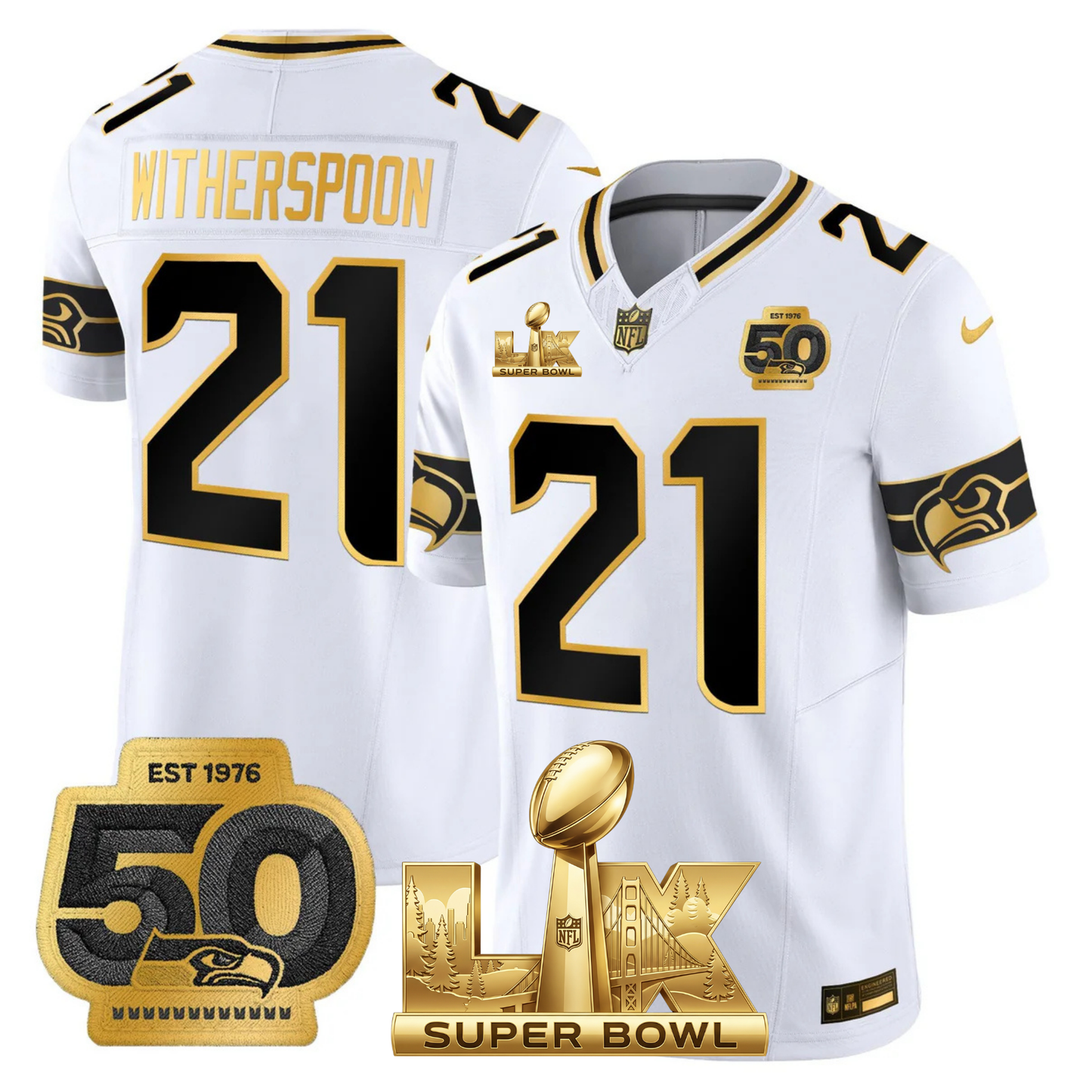 SEA SB LX Game Patch Gold Jersey - All Stitched
