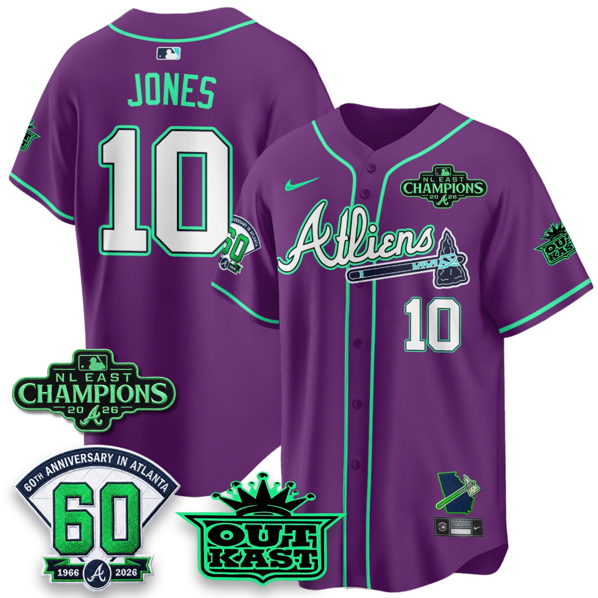ATL 2026 NL East Champs Atliens Cool Base Galaxy Version Jersey - Stitched