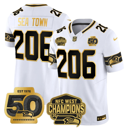 SEA 50th & NFC West Champions Patch Gold Vapor Limited Jersey - All Stitched