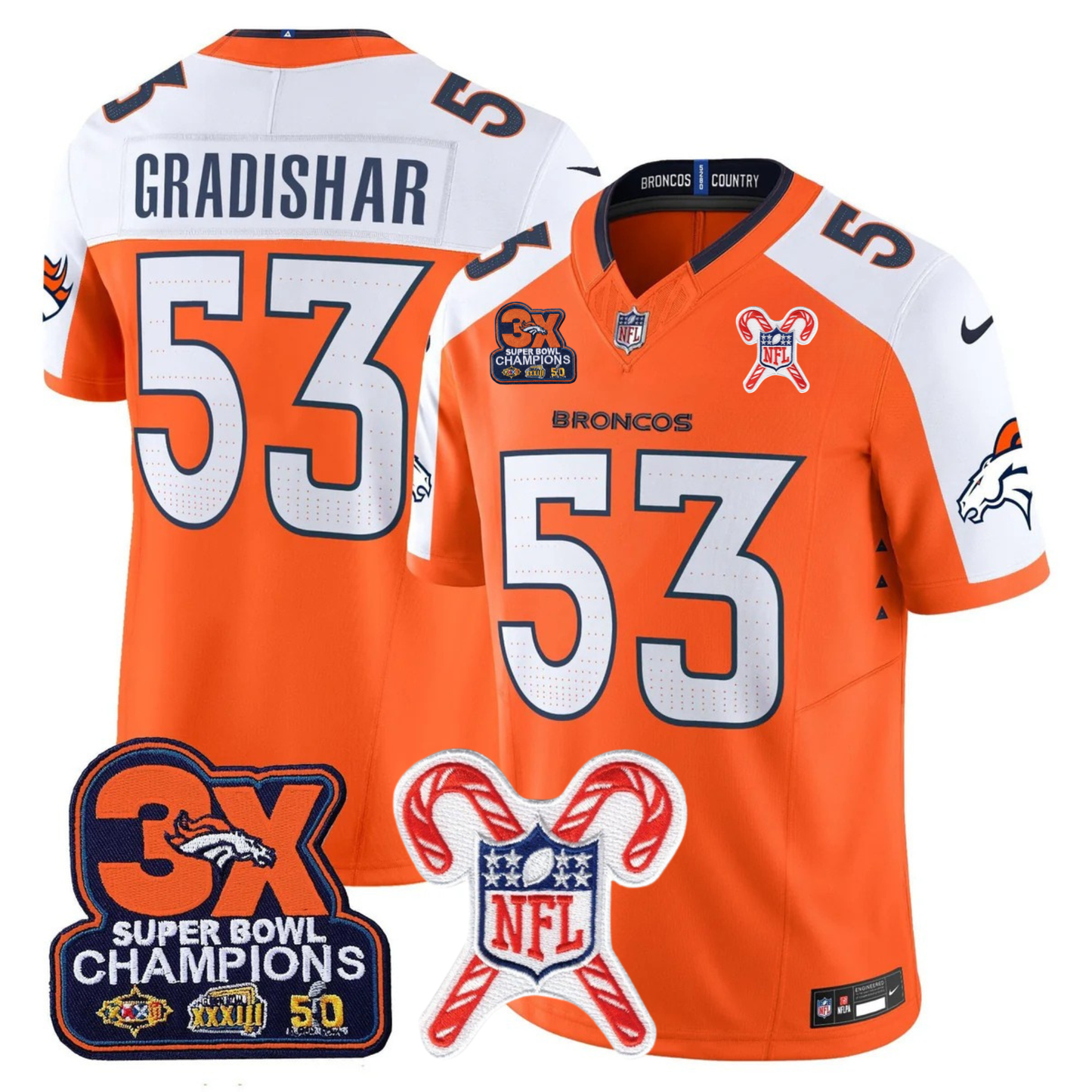 DEN 3-Time Champions & Christmas Patch Vapor Limited Jersey - All Stitched